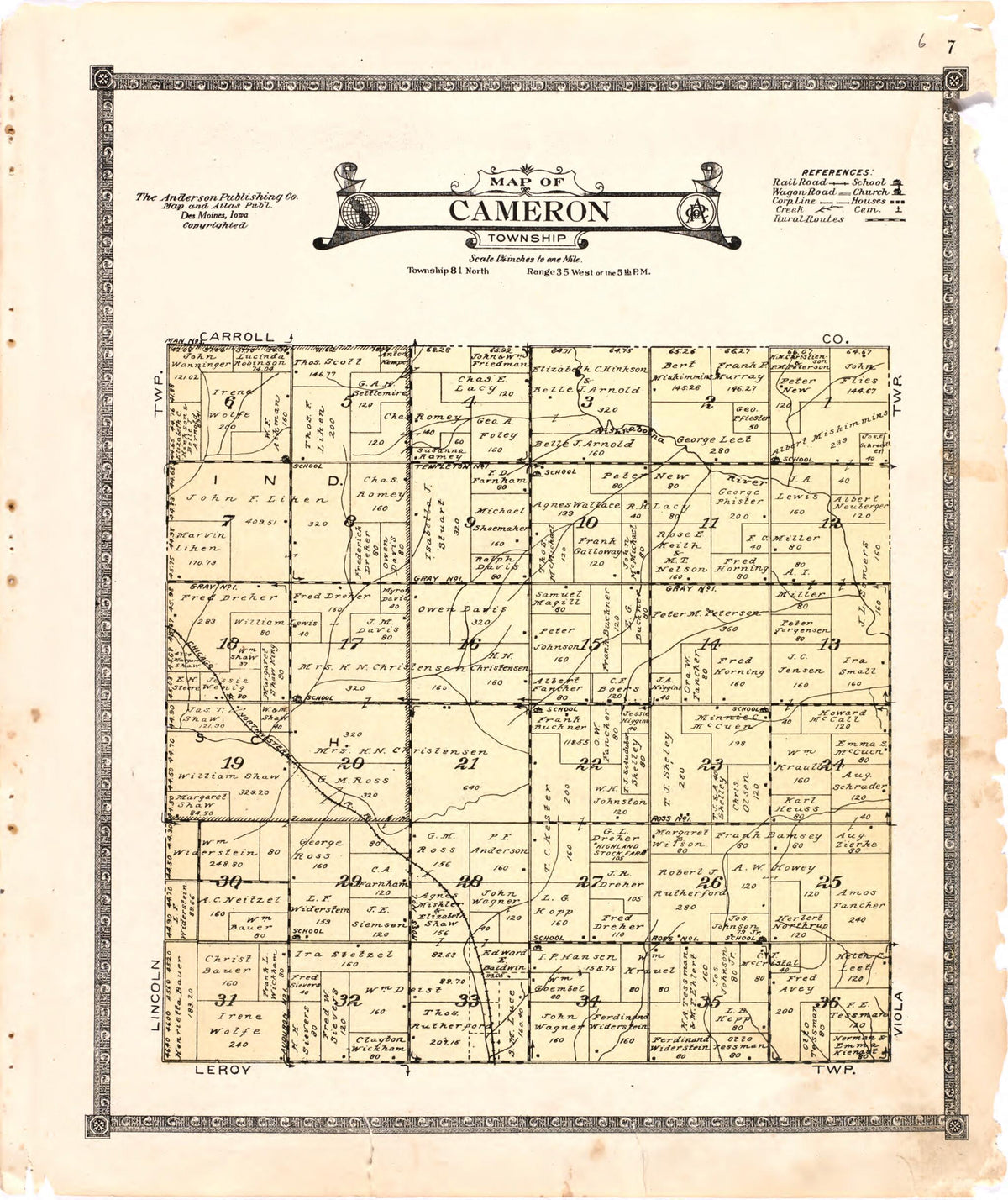 Map of Cameron Township from Atlas of Audubon County, Iowa 1921 by Relic Map Company