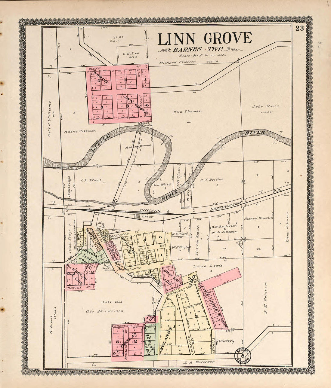 This old map of Linn Grove from Standard Atlas of Buena Vista County, Iowa from 1908 was created by Geo. A. Ogle & Co in 1908
