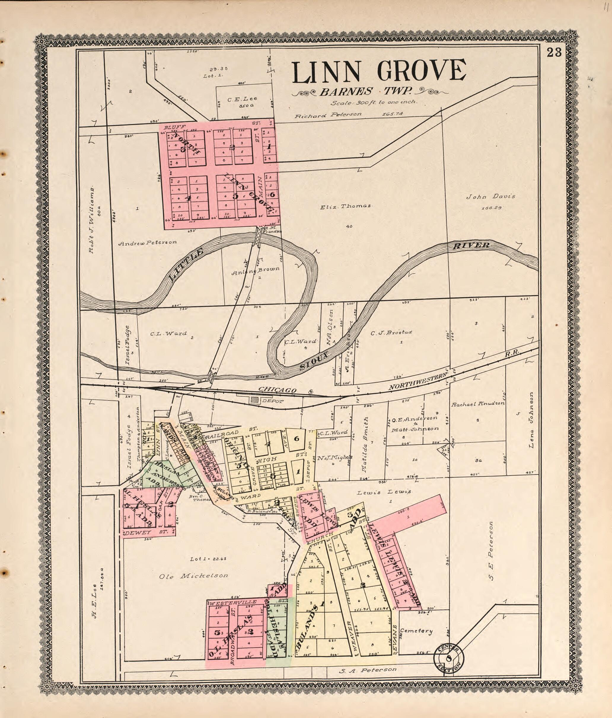 This old map of Linn Grove from Standard Atlas of Buena Vista County, Iowa from 1908 was created by Geo. A. Ogle & Co in 1908