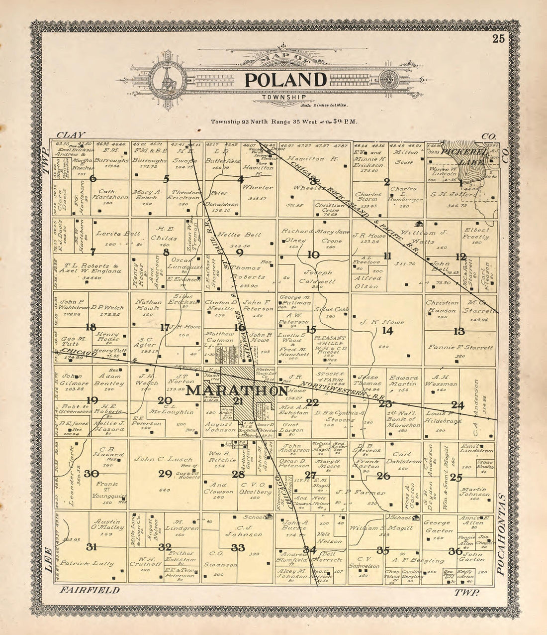 This old map of Poland from Standard Atlas of Buena Vista County, Iowa from 1908 was created by Geo. A. Ogle & Co in 1908
