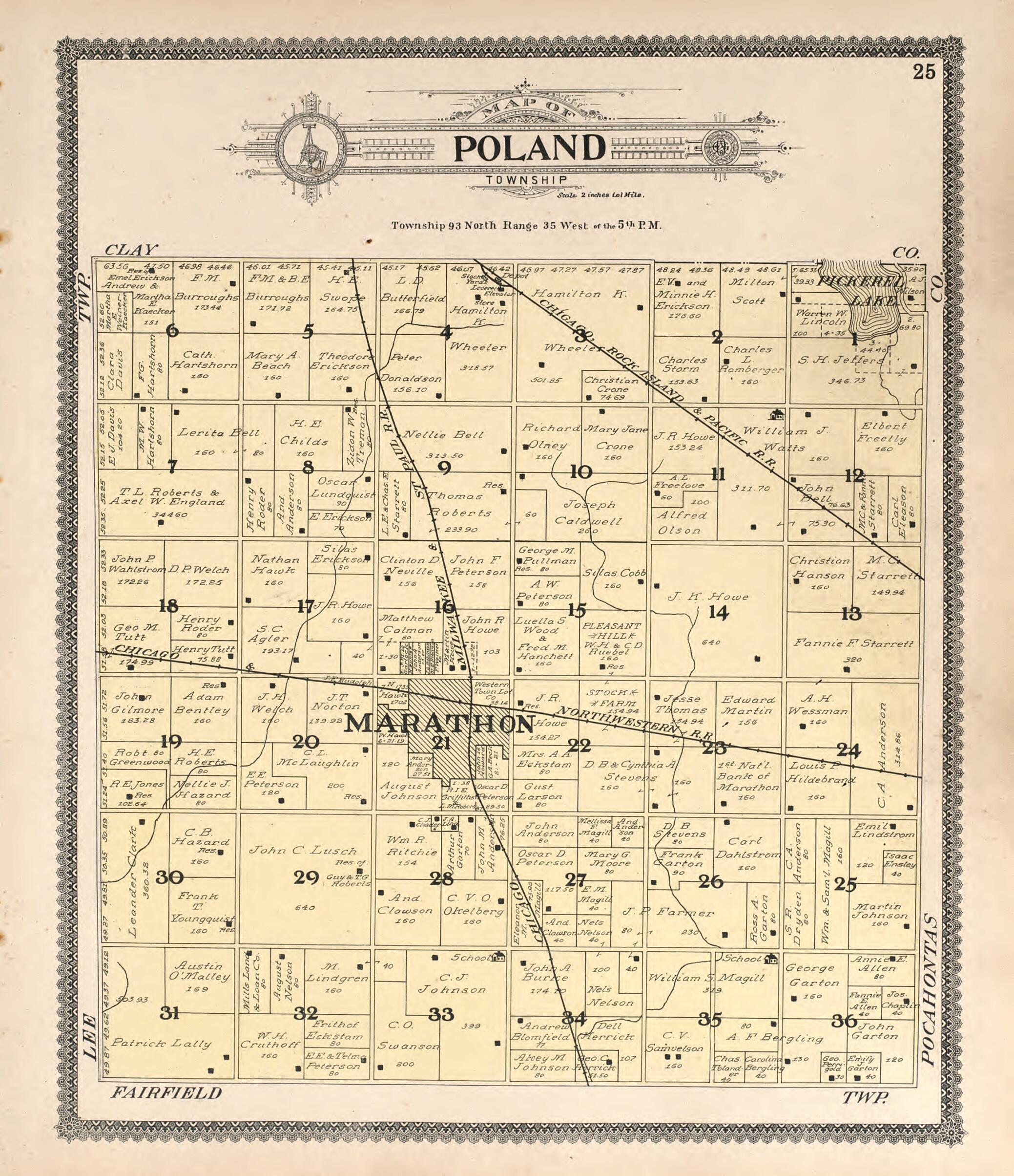 This old map of Poland from Standard Atlas of Buena Vista County, Iowa from 1908 was created by Geo. A. Ogle & Co in 1908