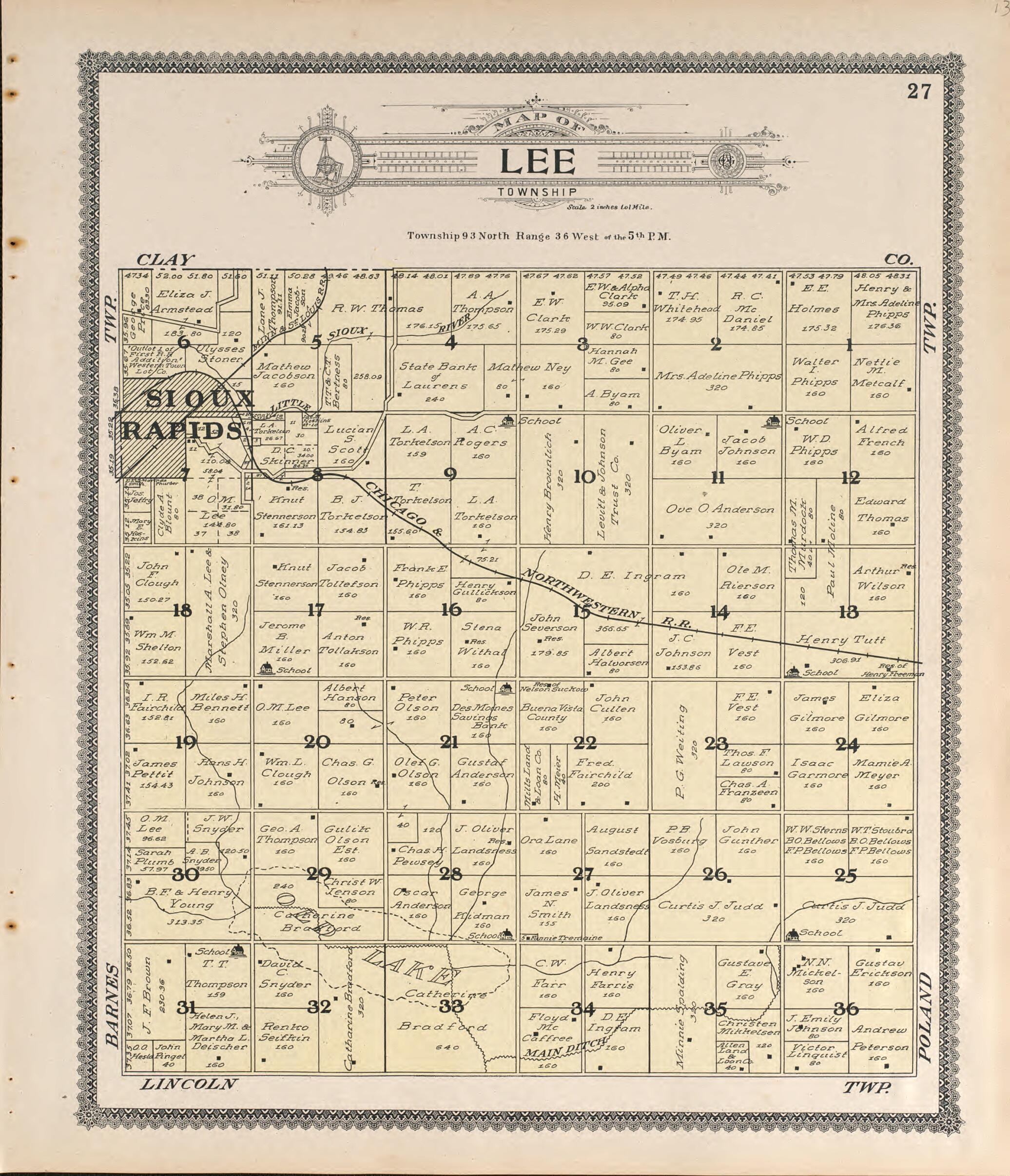 This old map of Lee from Standard Atlas of Buena Vista County, Iowa from 1908 was created by Geo. A. Ogle & Co in 1908