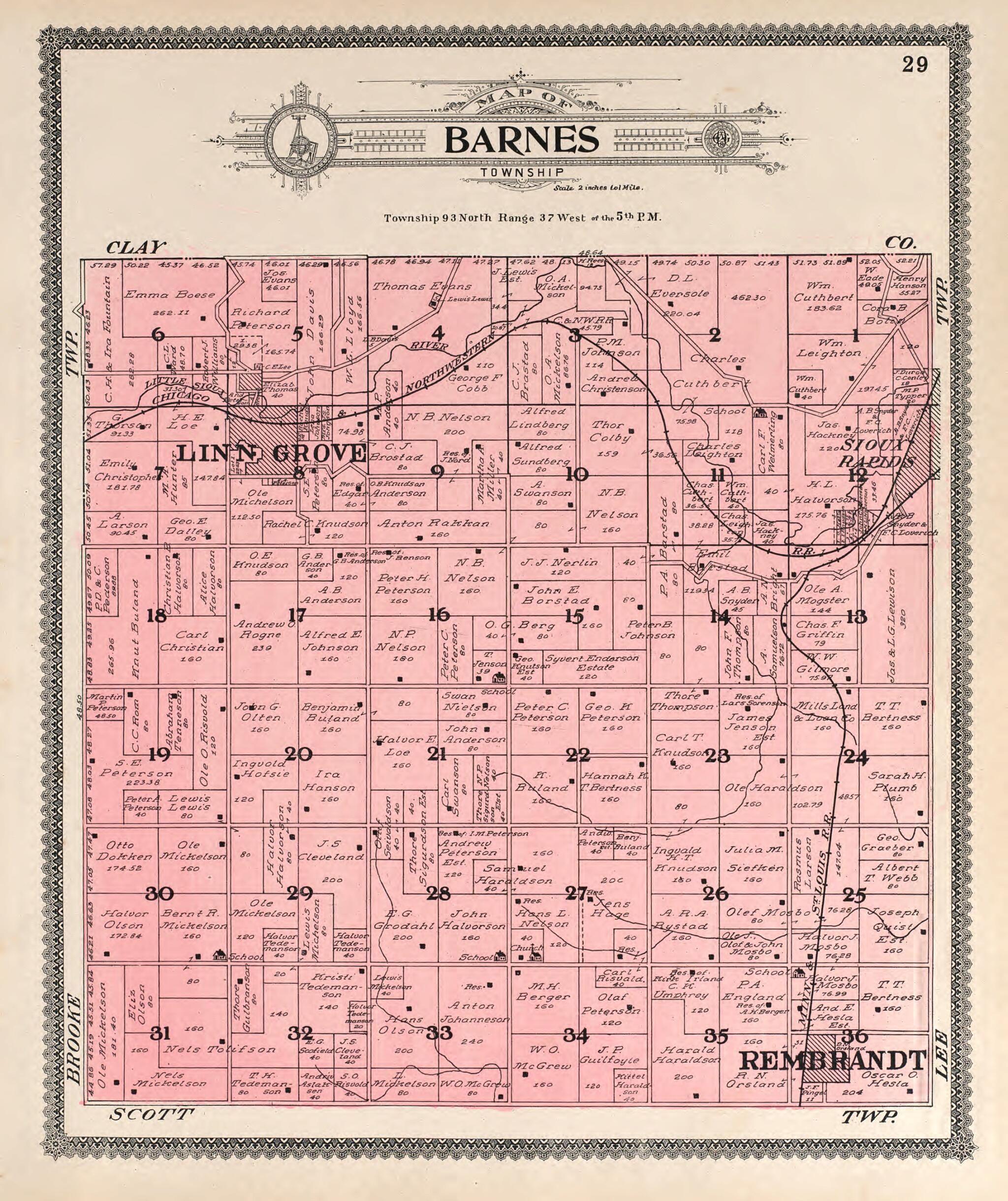 This old map of Barnes from Standard Atlas of Buena Vista County, Iowa from 1908 was created by Geo. A. Ogle & Co in 1908