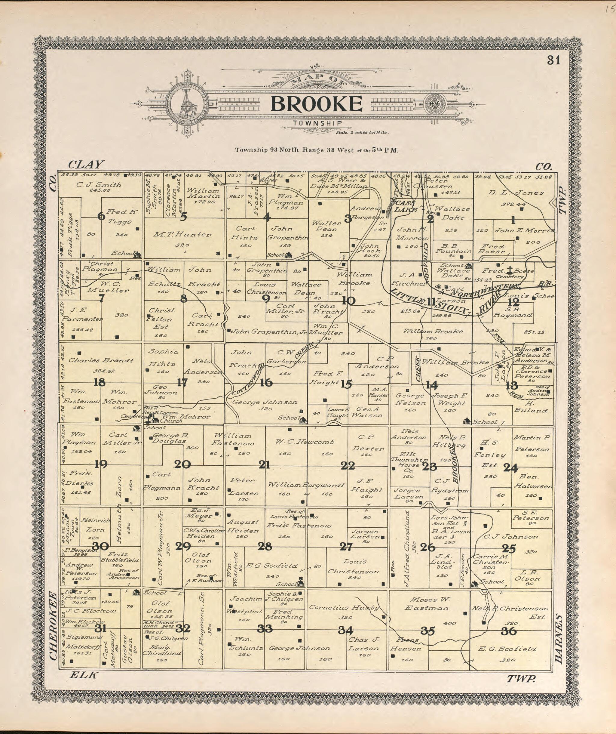 This old map of Brooke from Standard Atlas of Buena Vista County, Iowa from 1908 was created by Geo. A. Ogle & Co in 1908