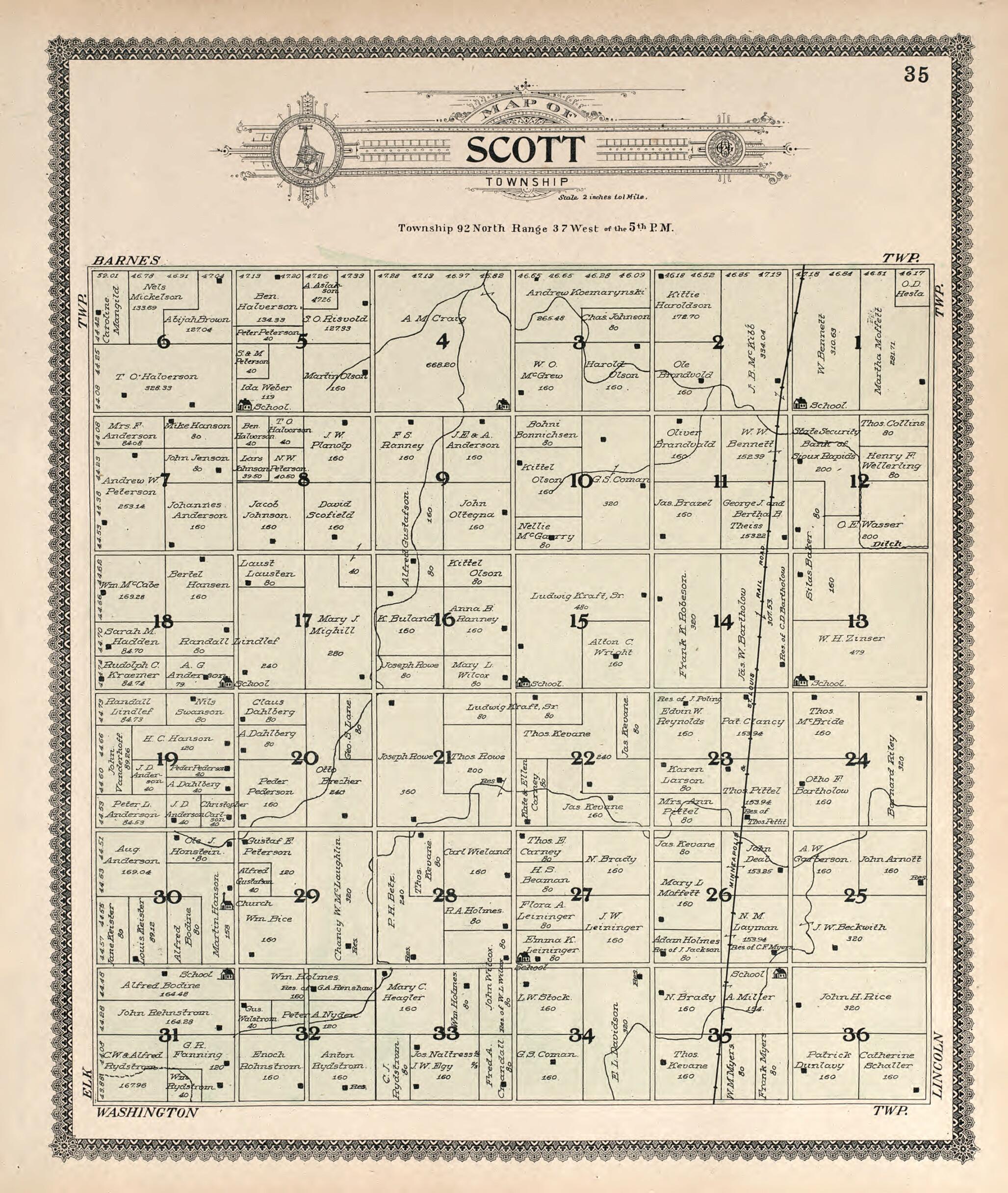 This old map of Scott from Standard Atlas of Buena Vista County, Iowa from 1908 was created by Geo. A. Ogle & Co in 1908