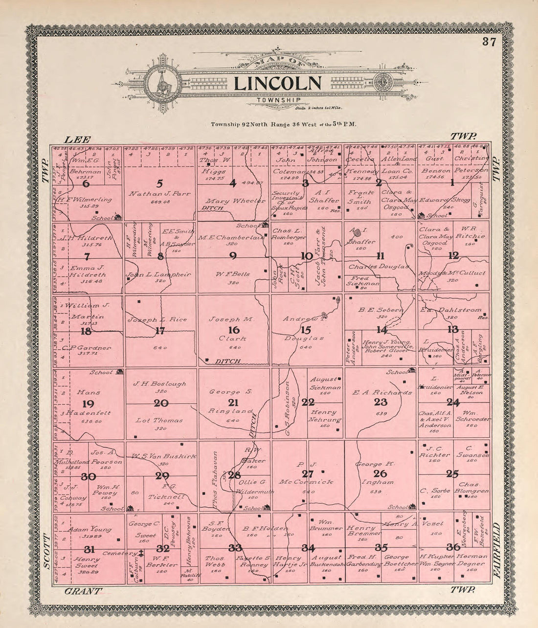 This old map of Lincoln from Standard Atlas of Buena Vista County, Iowa from 1908 was created by Geo. A. Ogle & Co in 1908