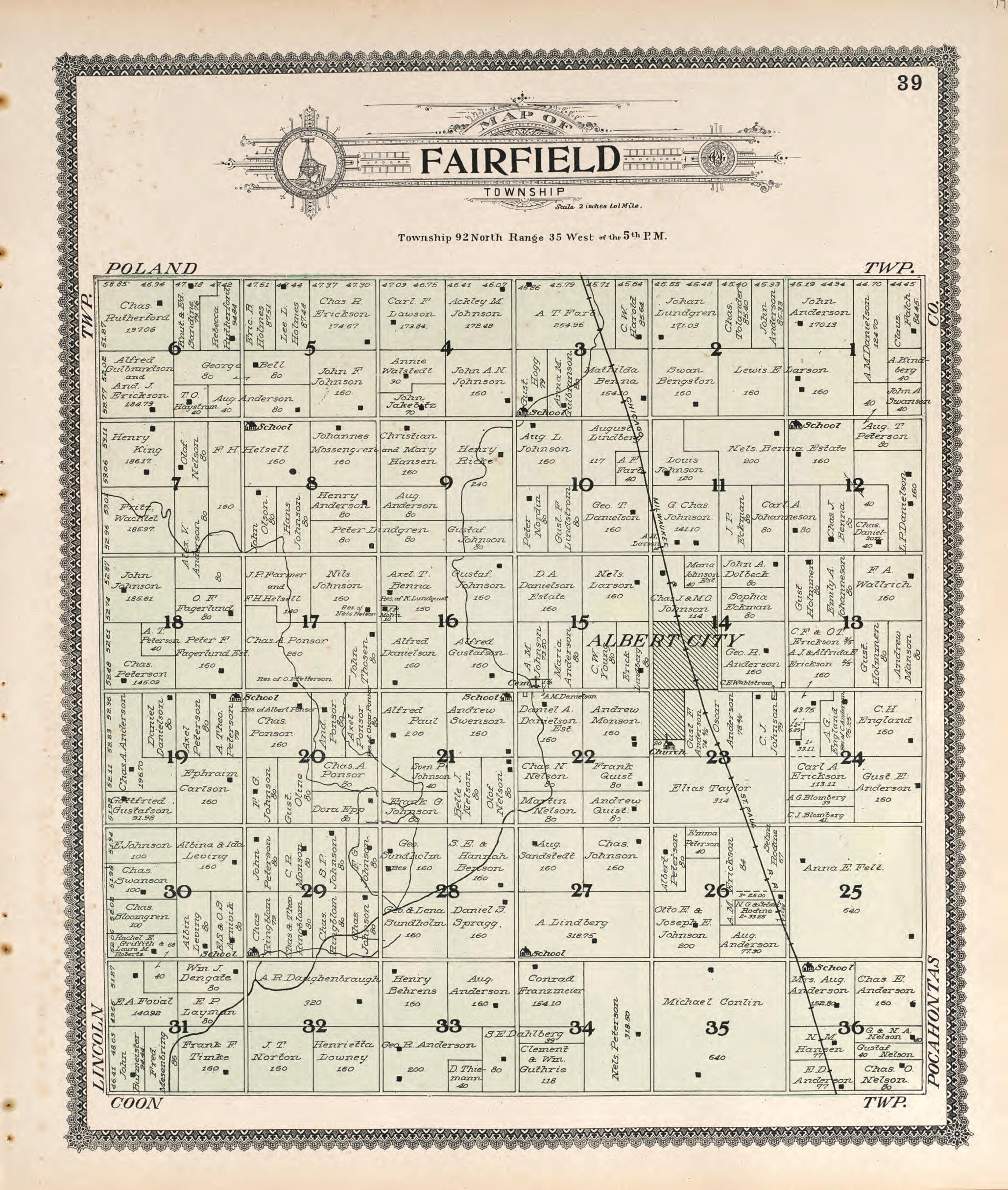 This old map of Fairfield from Standard Atlas of Buena Vista County, Iowa from 1908 was created by Geo. A. Ogle & Co in 1908