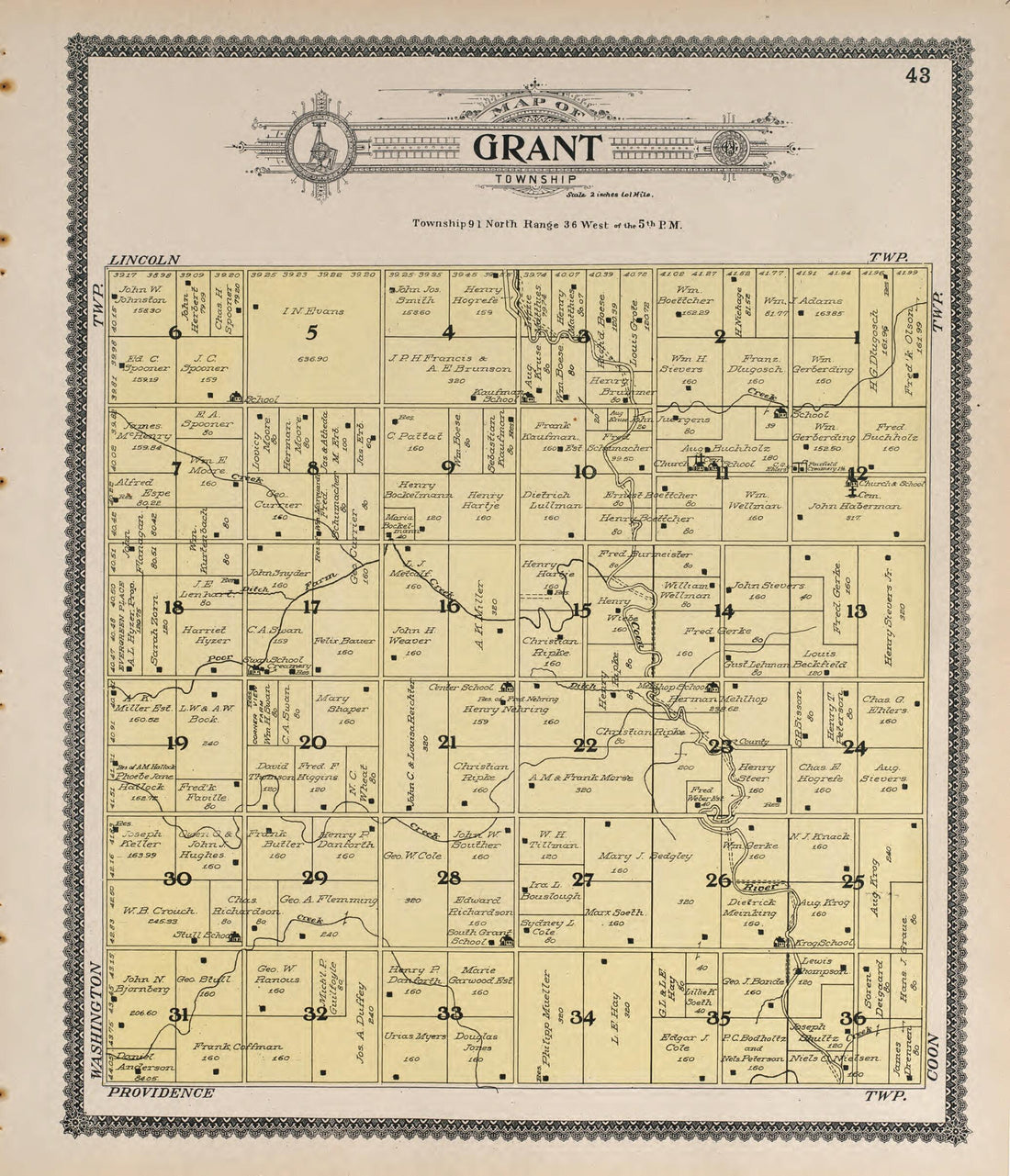 This old map of Grant from Standard Atlas of Buena Vista County, Iowa from 1908 was created by Geo. A. Ogle & Co in 1908