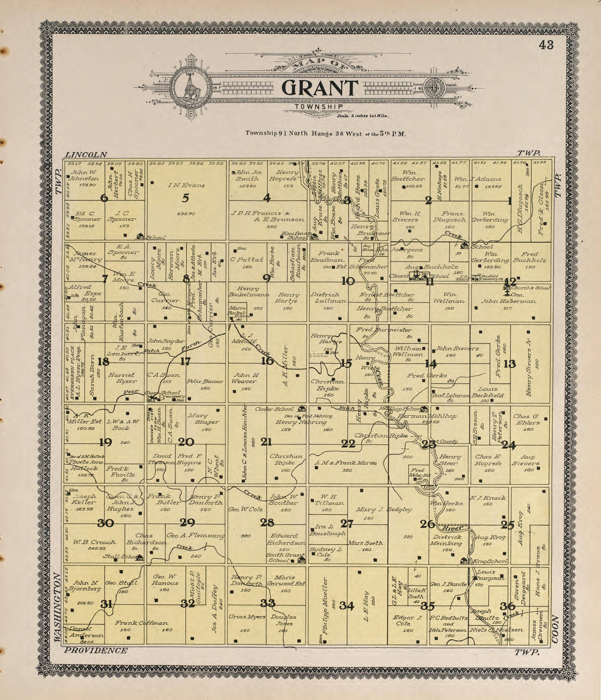 This old map of Grant from Standard Atlas of Buena Vista County, Iowa from 1908 was created by Geo. A. Ogle & Co in 1908