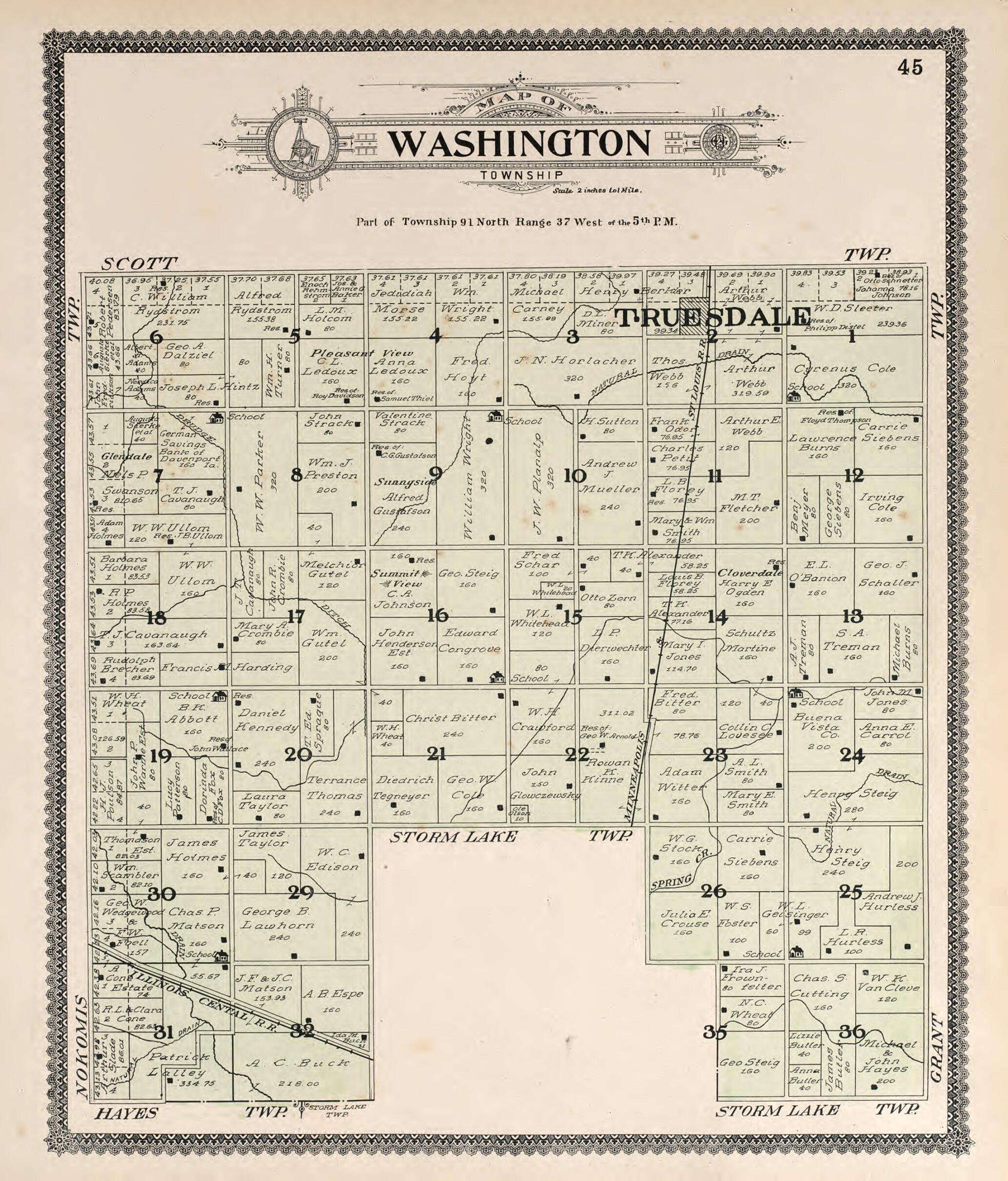 This old map of Washington from Standard Atlas of Buena Vista County, Iowa from 1908 was created by Geo. A. Ogle & Co in 1908