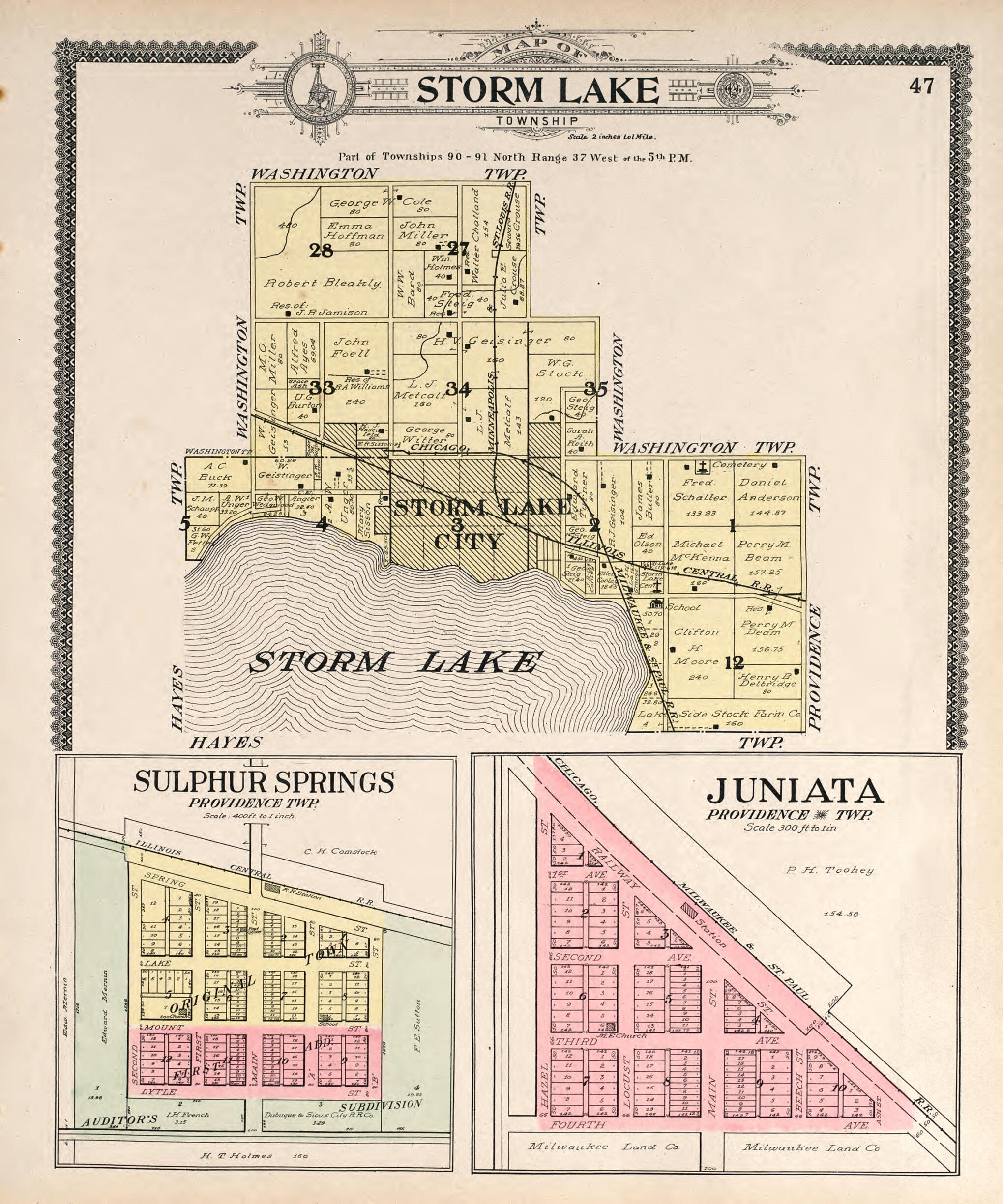 This old map of Storm Lake from Standard Atlas of Buena Vista County, Iowa from 1908 was created by Geo. A. Ogle & Co in 1908