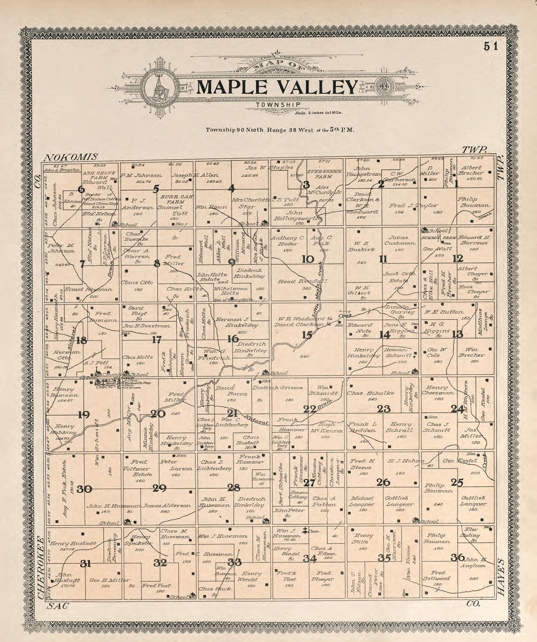 This old map of Maple Valley from Standard Atlas of Buena Vista County, Iowa from 1908 was created by Geo. A. Ogle & Co in 1908