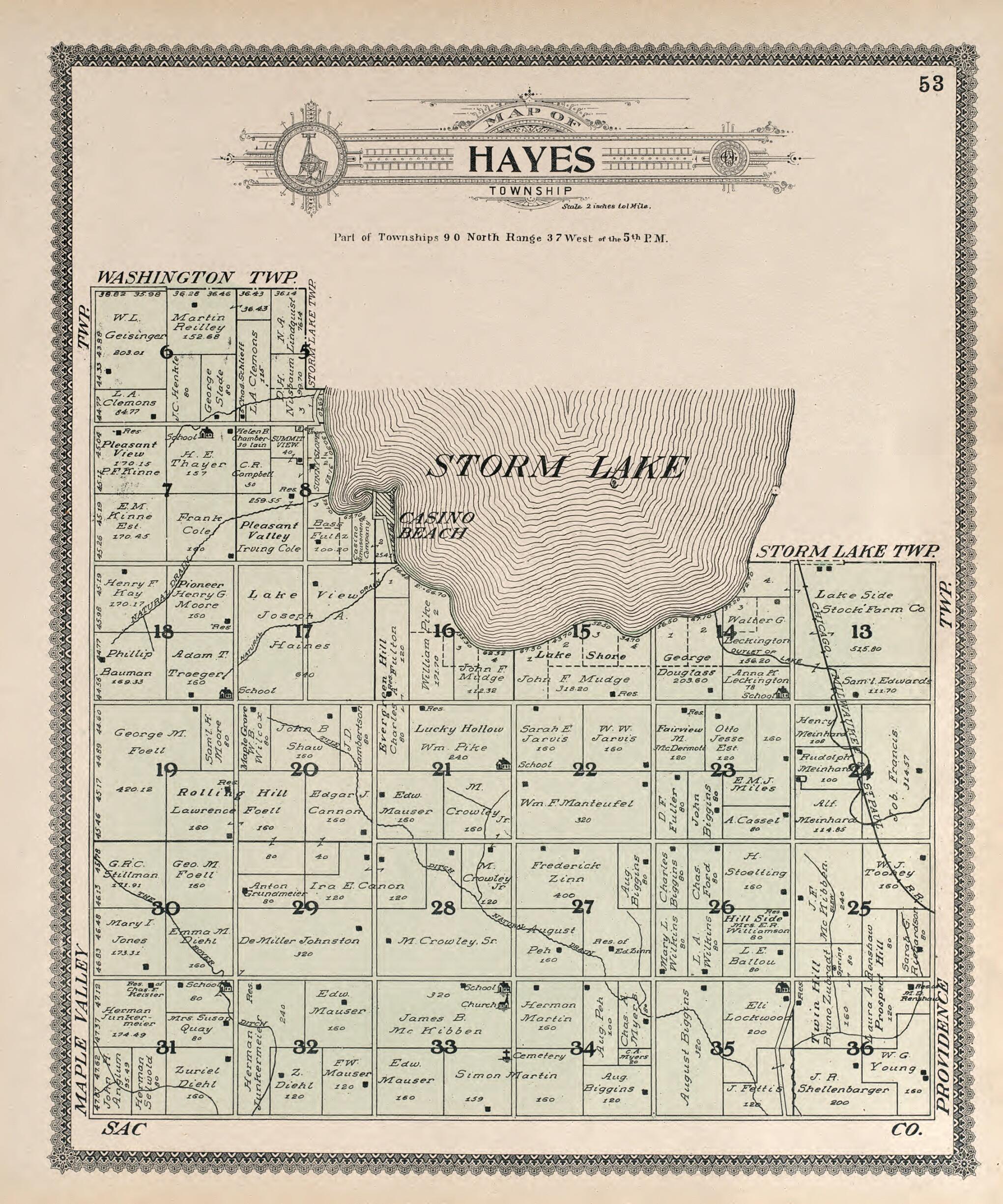 This old map of Hayes from Standard Atlas of Buena Vista County, Iowa from 1908 was created by Geo. A. Ogle & Co in 1908