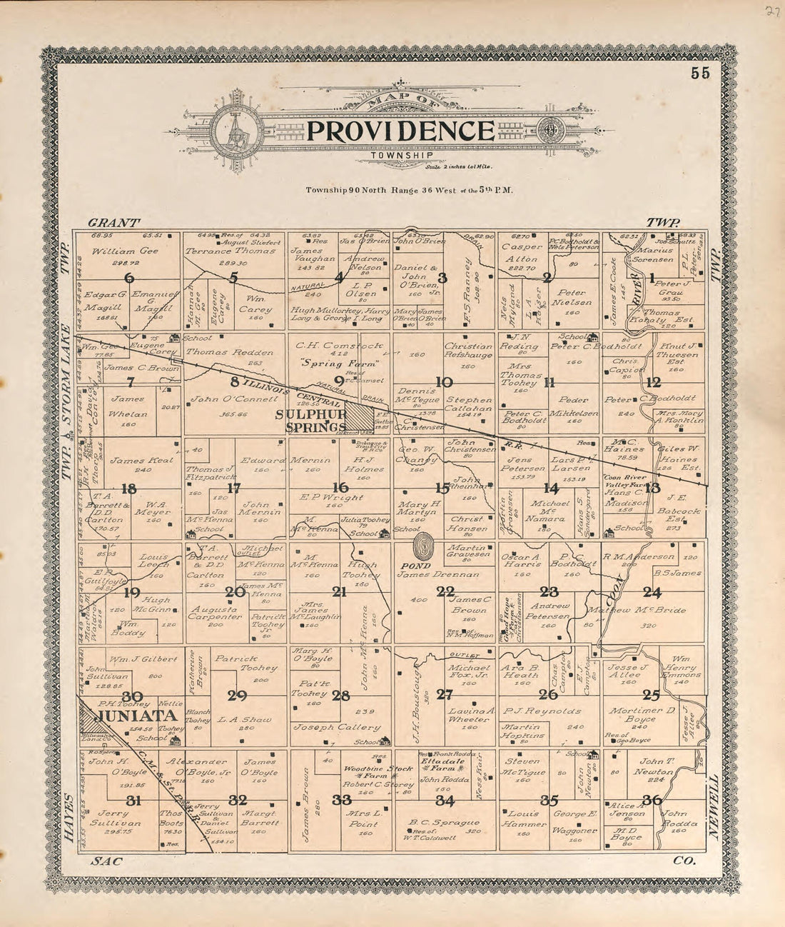 This old map of Providence from Standard Atlas of Buena Vista County, Iowa from 1908 was created by Geo. A. Ogle & Co in 1908