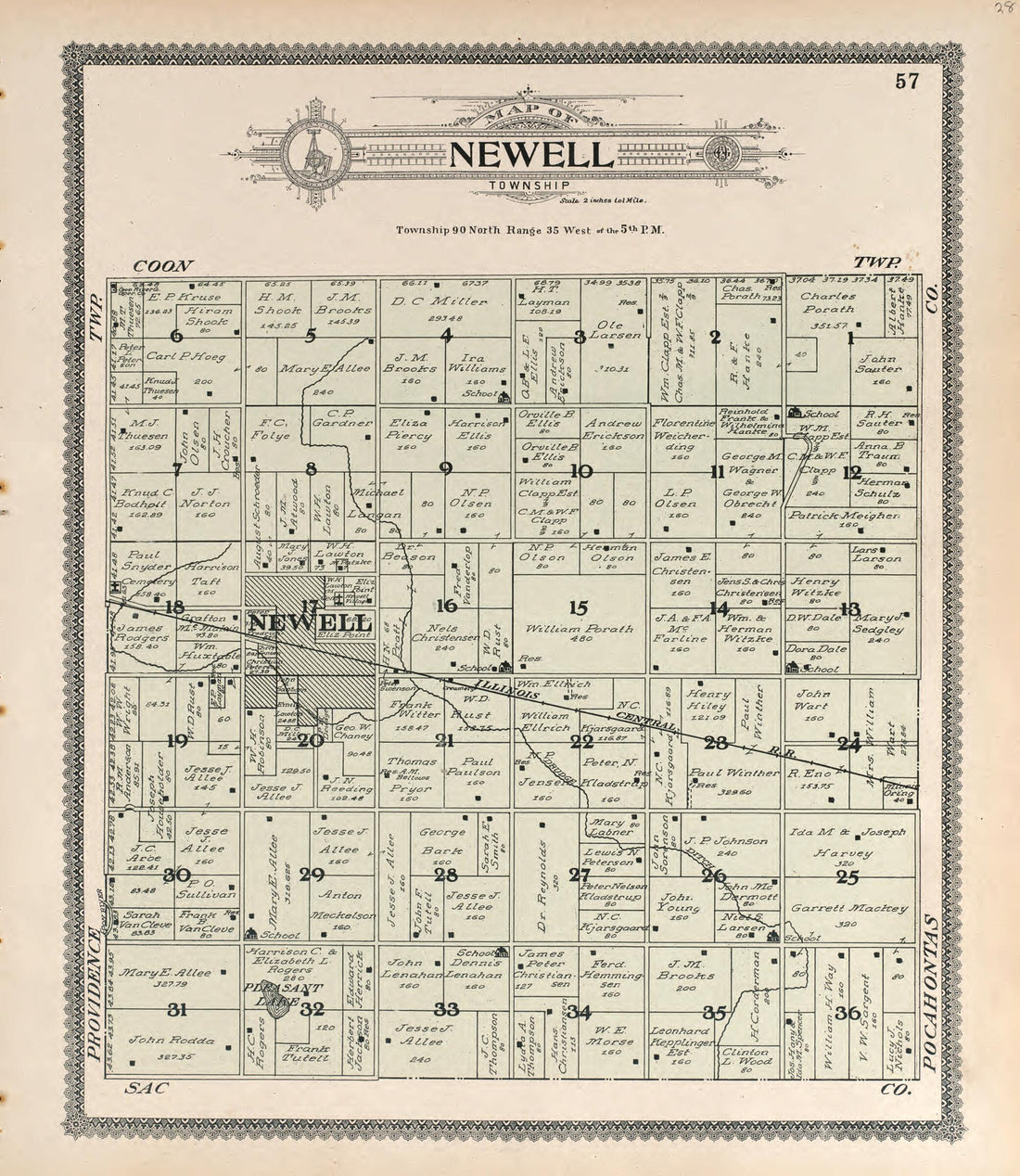 This old map of Newell from Standard Atlas of Buena Vista County, Iowa from 1908 was created by Geo. A. Ogle & Co in 1908