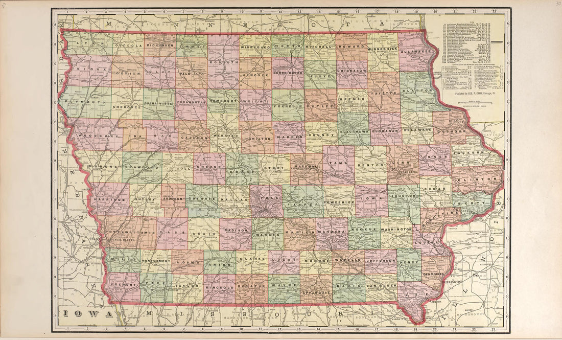 This old map of Iowa Counties from Standard Atlas of Buena Vista County, Iowa from 1908 was created by Geo. A. Ogle & Co in 1908