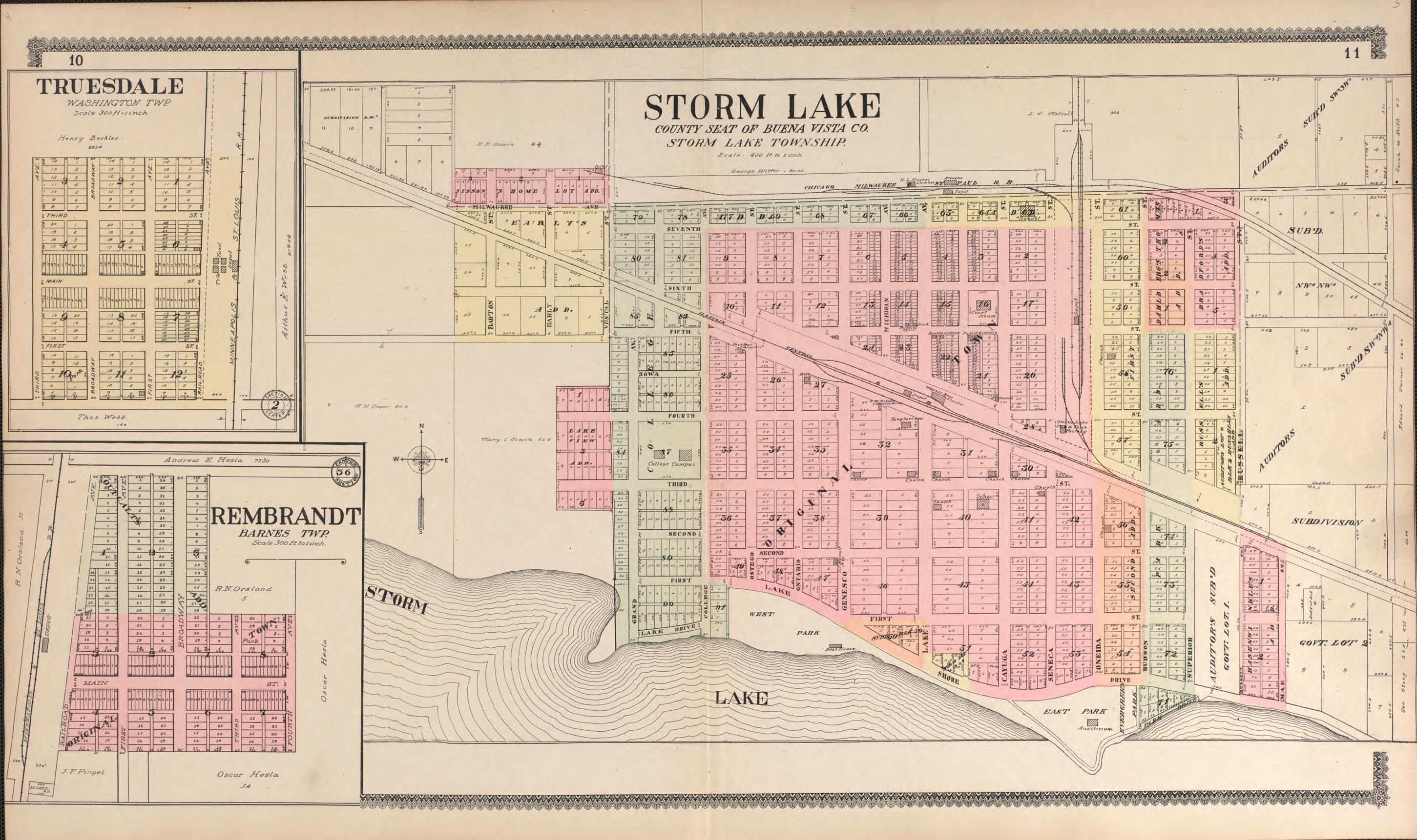 This old map of Storm Lake from Standard Atlas of Buena Vista County, Iowa from 1908 was created by Geo. A. Ogle & Co in 1908