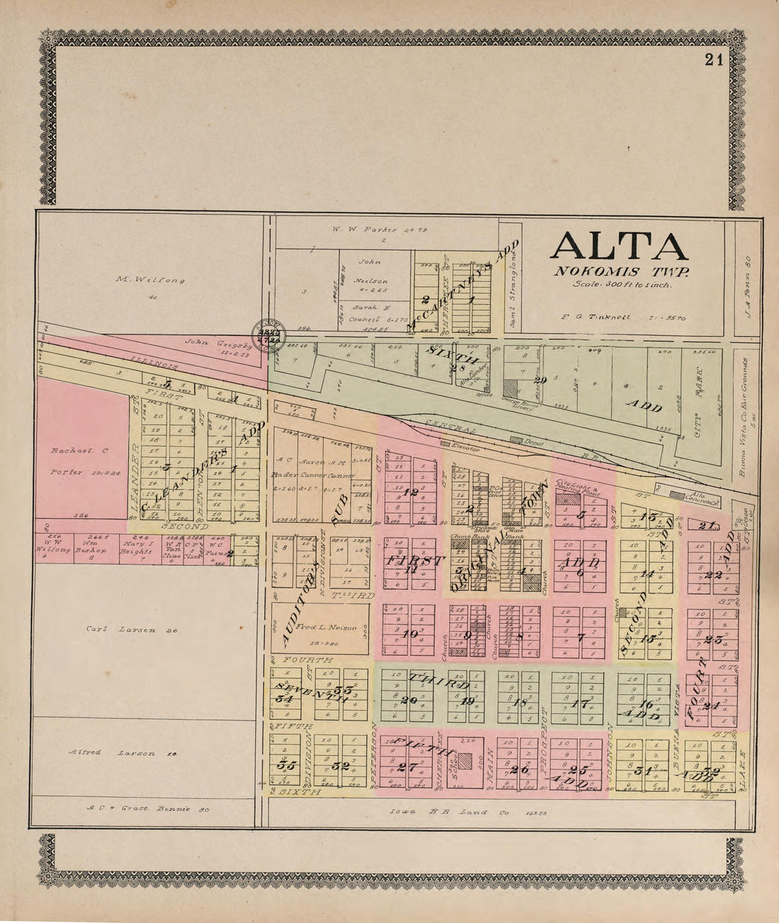 This old map of Alta from Standard Atlas of Buena Vista County, Iowa from 1908 was created by Geo. A. Ogle & Co in 1908
