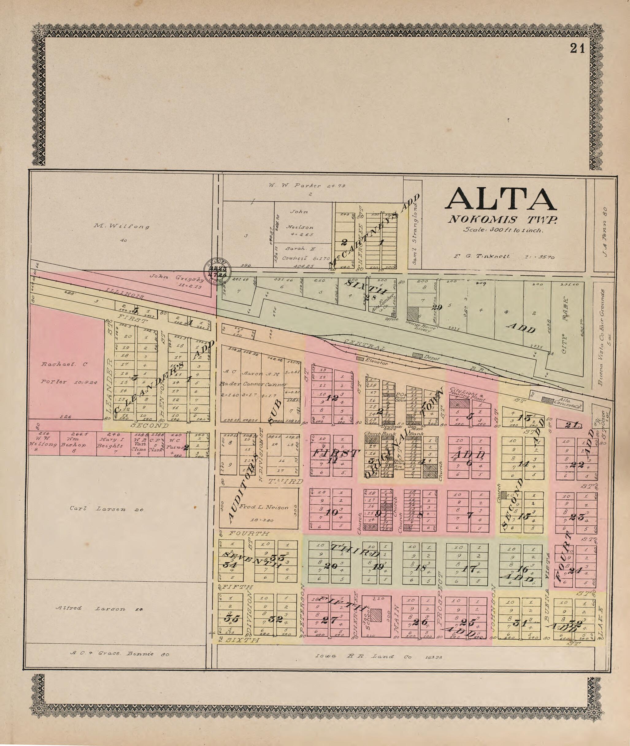 This old map of Alta from Standard Atlas of Buena Vista County, Iowa from 1908 was created by Geo. A. Ogle & Co in 1908