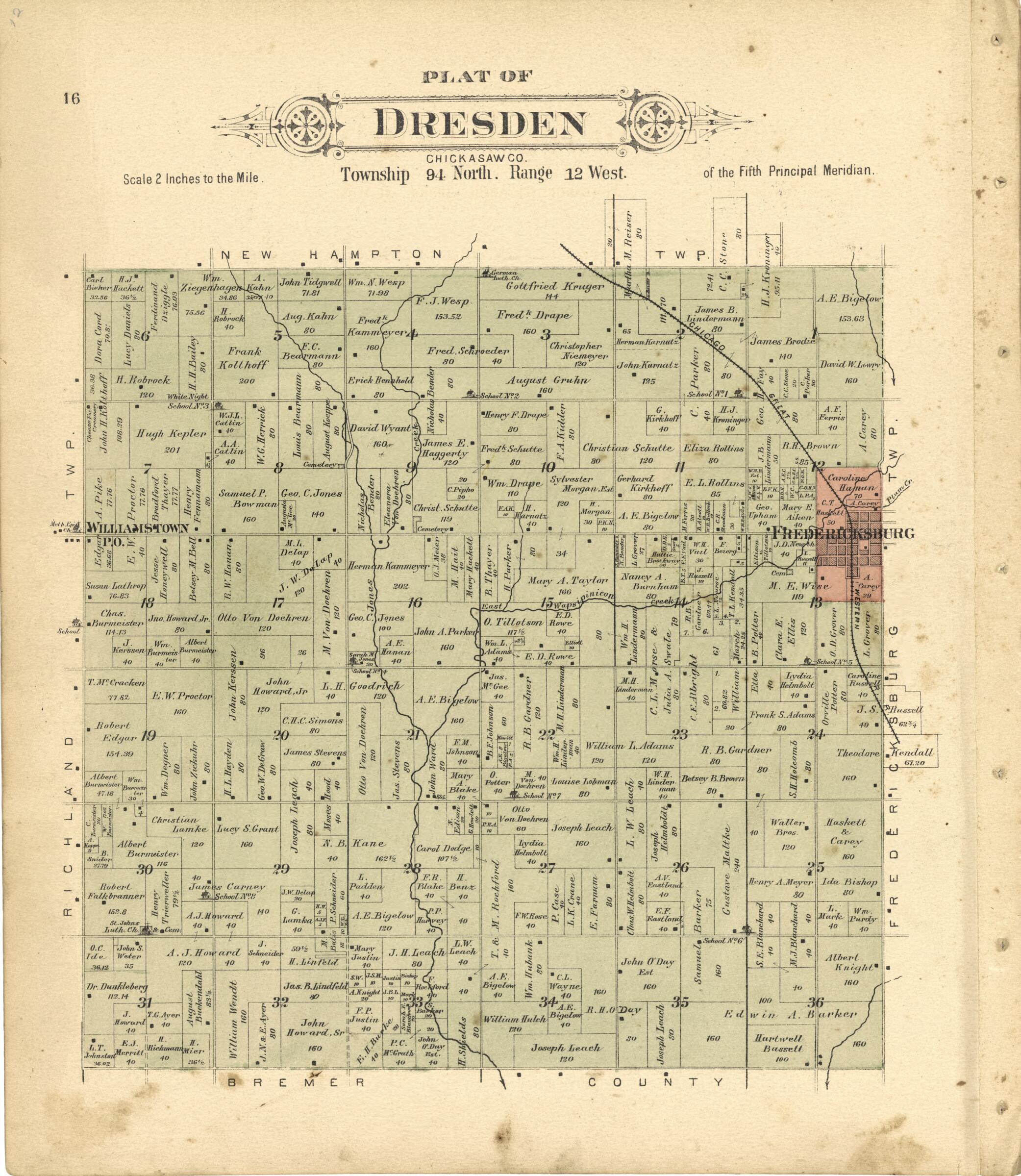 This old map of Plat of Dresden from Plat Book of Chickasaw County, Iowa from 1892 was created by North West Publishing Co in 1892