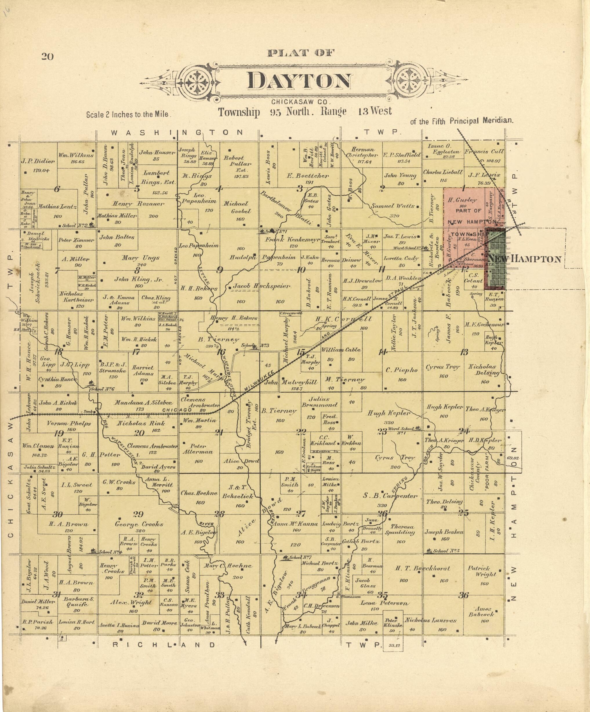 This old map of Plat of Dayton from Plat Book of Chickasaw County, Iowa from 1892 was created by North West Publishing Co in 1892