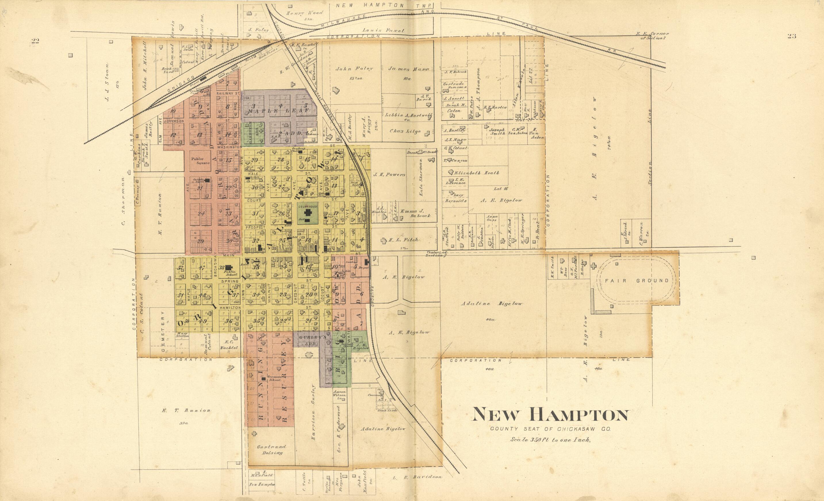 This old map of New Hampton County Seat of Chickasaw Co. from Plat Book of Chickasaw County, Iowa from 1892 was created by North West Publishing Co in 1892
