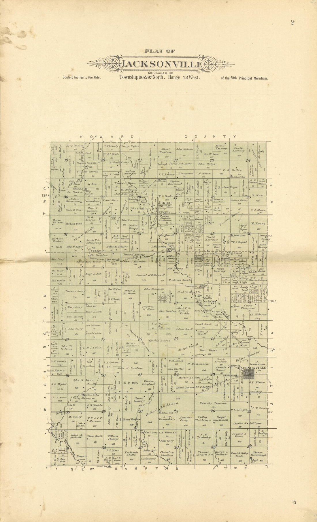 This old map of Plat of Jacksonville from Plat Book of Chickasaw County, Iowa from 1892 was created by North West Publishing Co in 1892