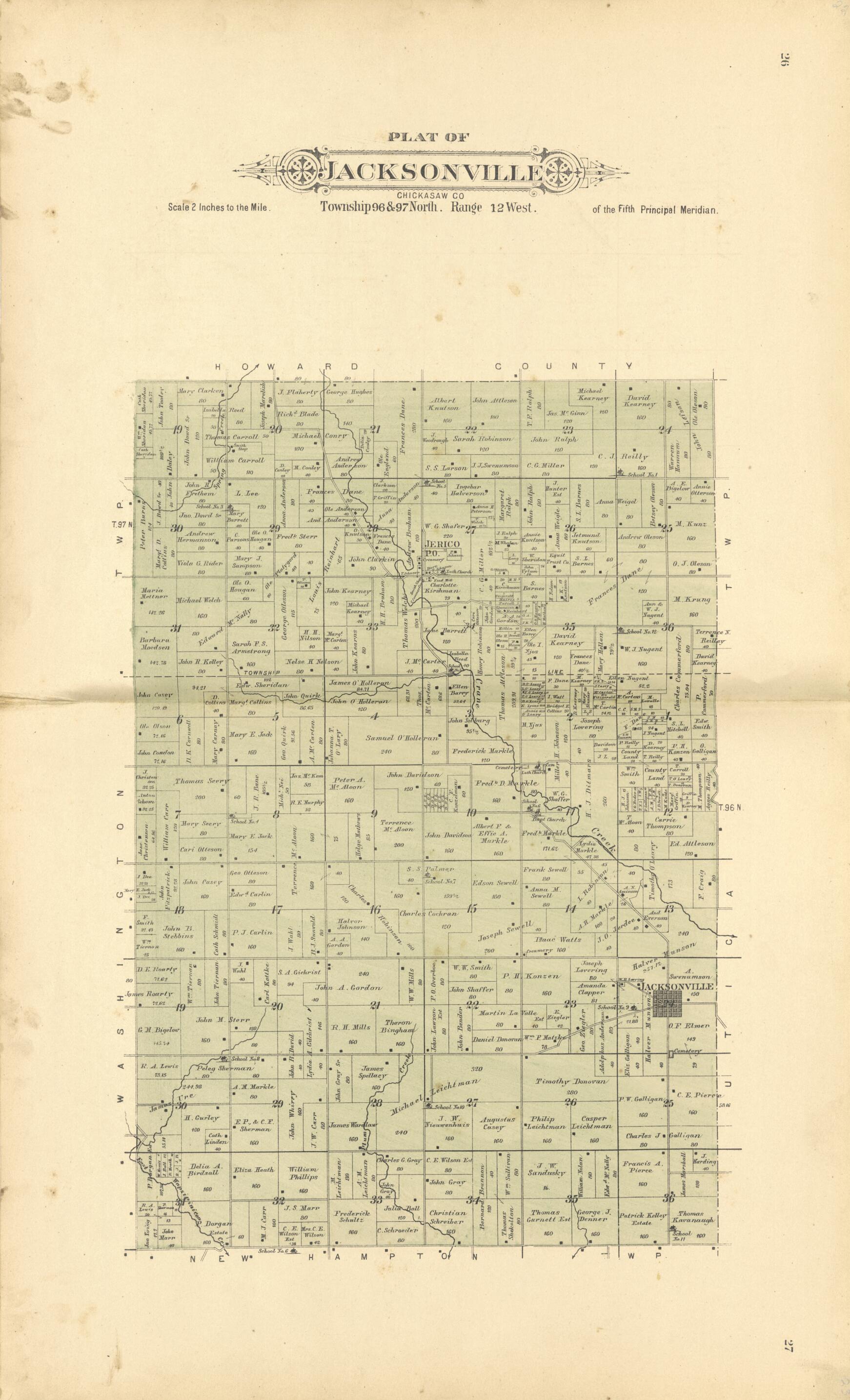 This old map of Plat of Jacksonville from Plat Book of Chickasaw County, Iowa from 1892 was created by North West Publishing Co in 1892