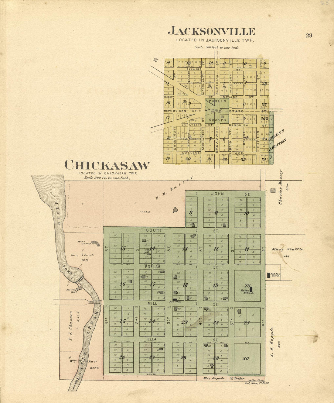 This old map of Jacksonville and Chickasaw from Plat Book of Chickasaw County, Iowa from 1892 was created by North West Publishing Co in 1892