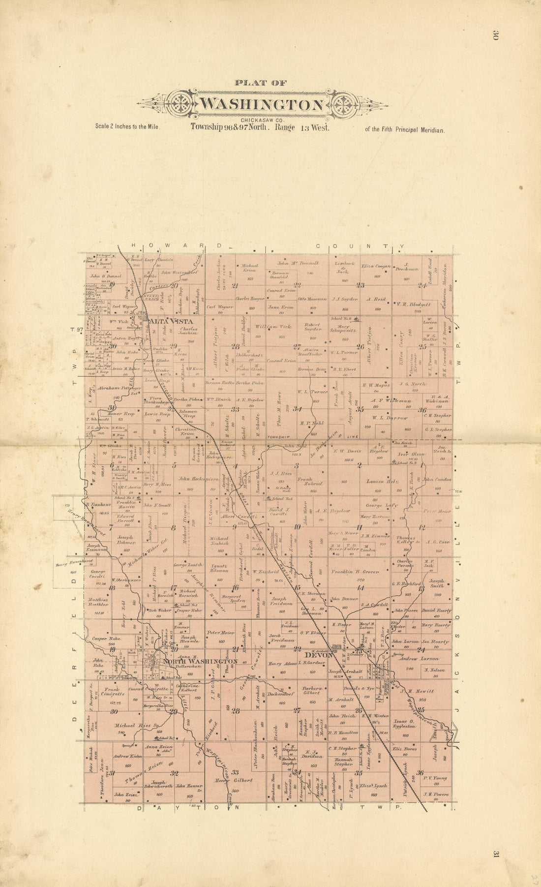 This old map of Plat of Washington from Plat Book of Chickasaw County, Iowa from 1892 was created by North West Publishing Co in 1892