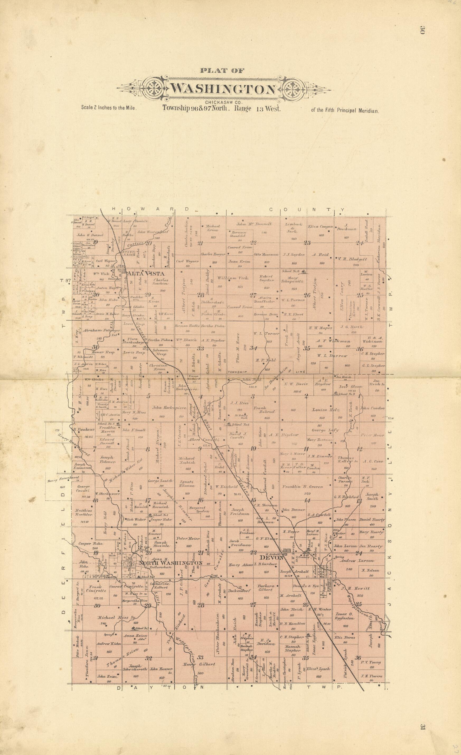 This old map of Plat of Washington from Plat Book of Chickasaw County, Iowa from 1892 was created by North West Publishing Co in 1892