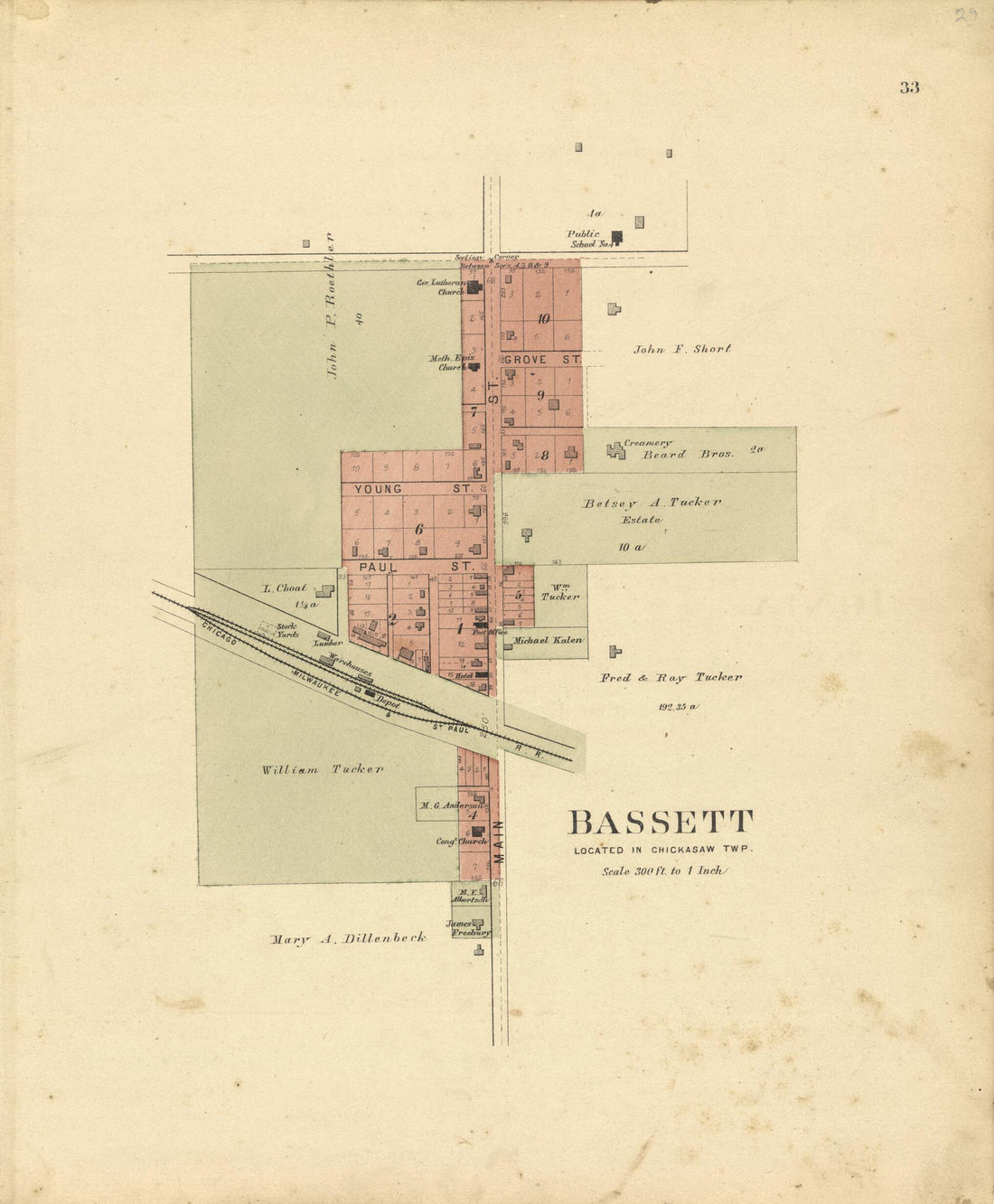 This old map of Bassett Located In Chickasaw TWP. from Plat Book of Chickasaw County, Iowa from 1892 was created by North West Publishing Co in 1892