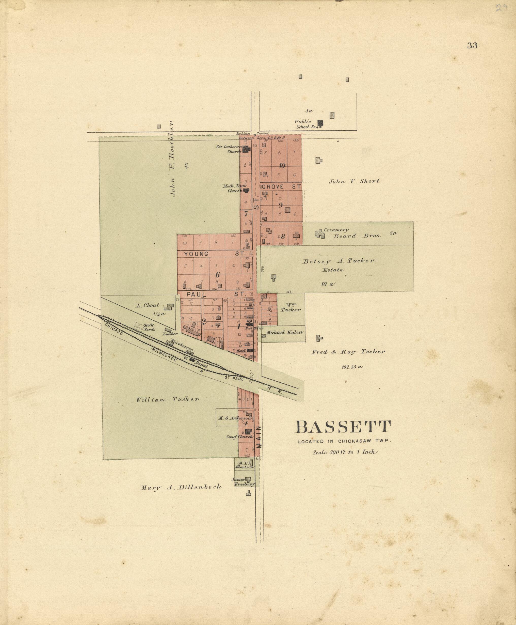 This old map of Bassett Located In Chickasaw TWP. from Plat Book of Chickasaw County, Iowa from 1892 was created by North West Publishing Co in 1892