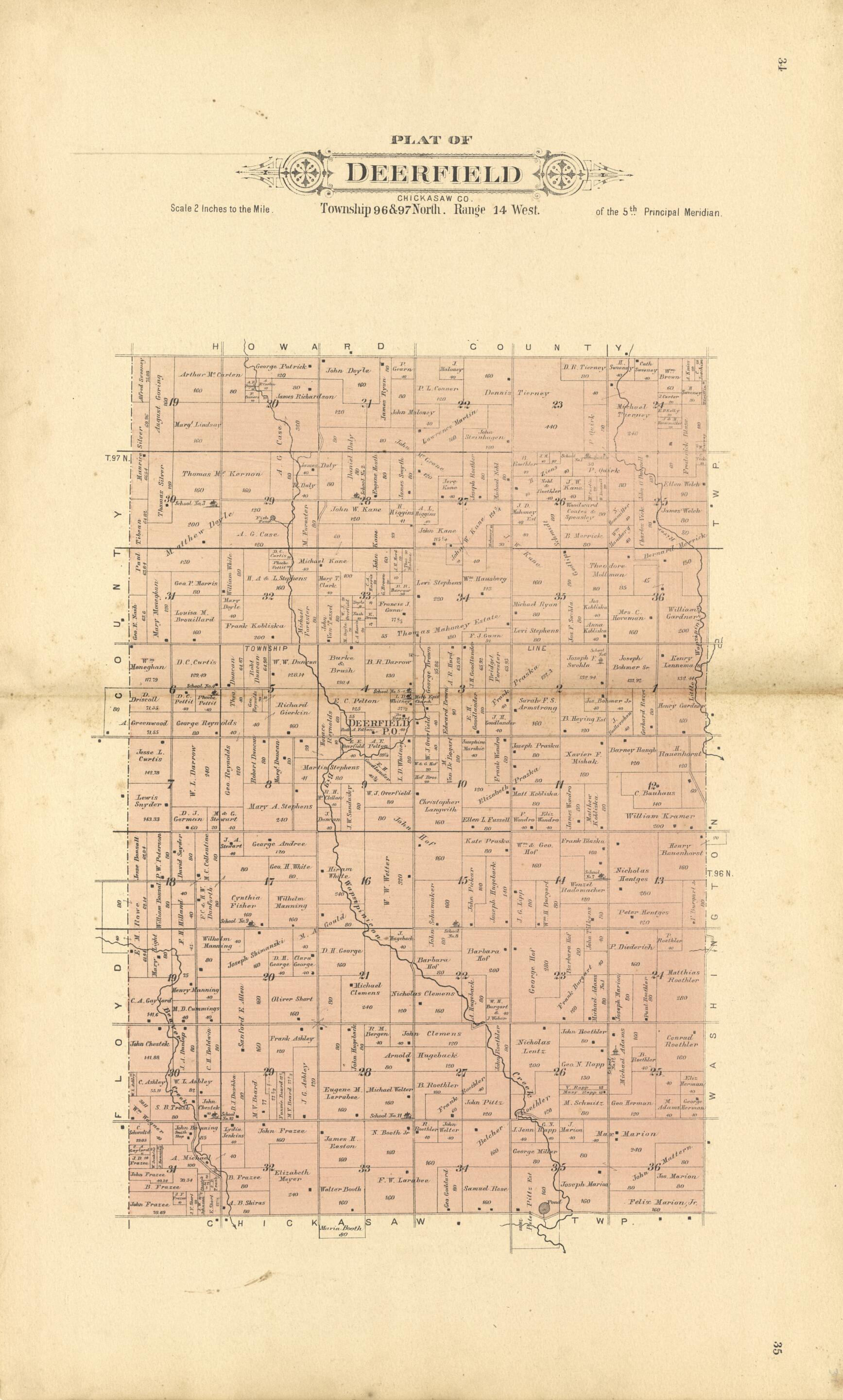 This old map of Plat of Deerfield from Plat Book of Chickasaw County, Iowa from 1892 was created by North West Publishing Co in 1892