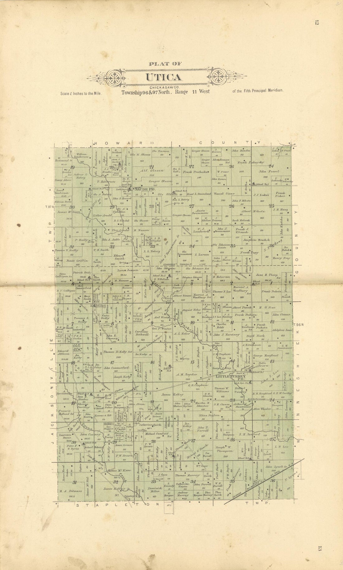 This old map of Plat of Utica from Plat Book of Chickasaw County, Iowa from 1892 was created by North West Publishing Co in 1892