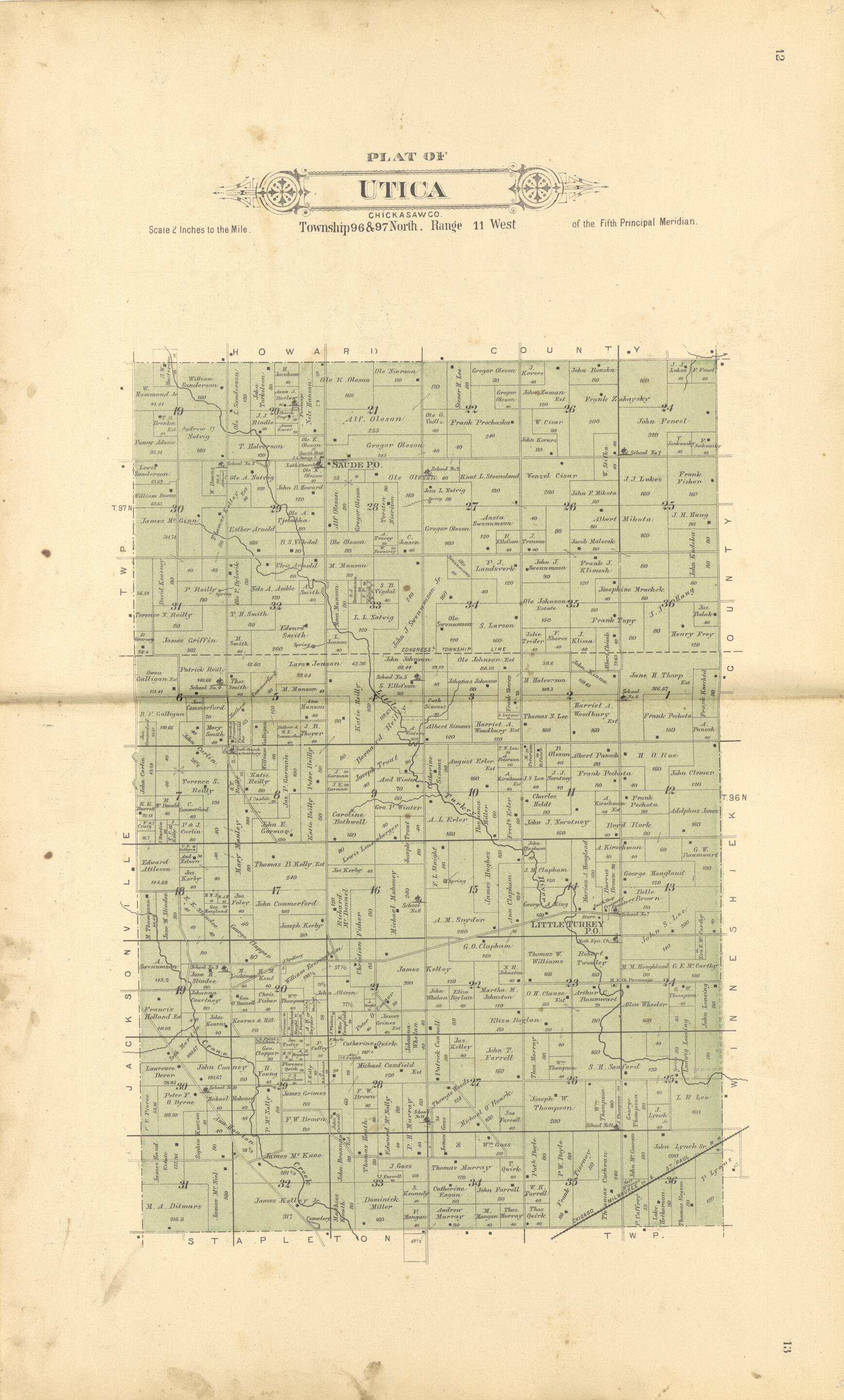 This old map of Plat of Utica from Plat Book of Chickasaw County, Iowa from 1892 was created by North West Publishing Co in 1892