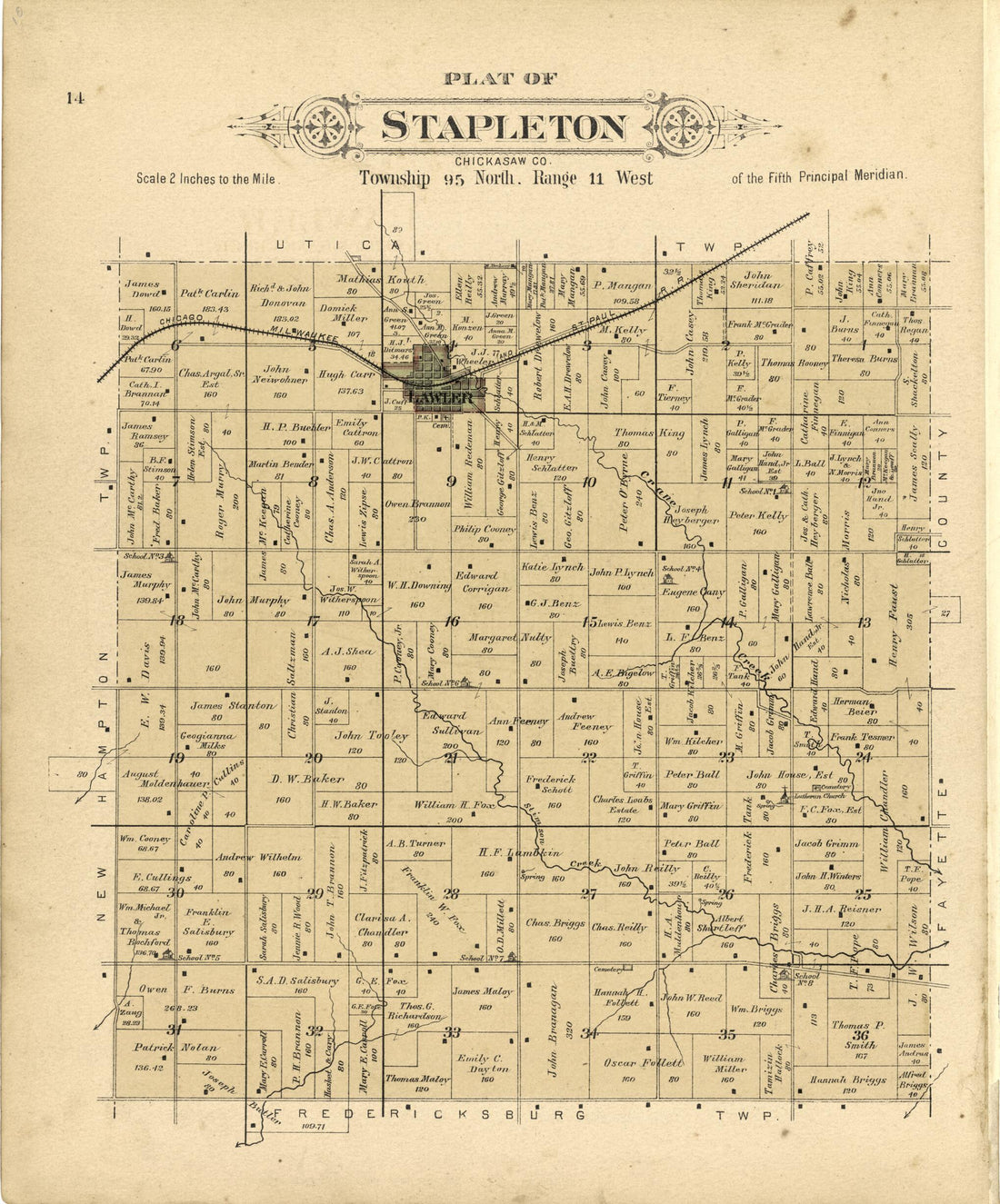 This old map of Plat of Stapleton from Plat Book of Chickasaw County, Iowa from 1892 was created by North West Publishing Co in 1892