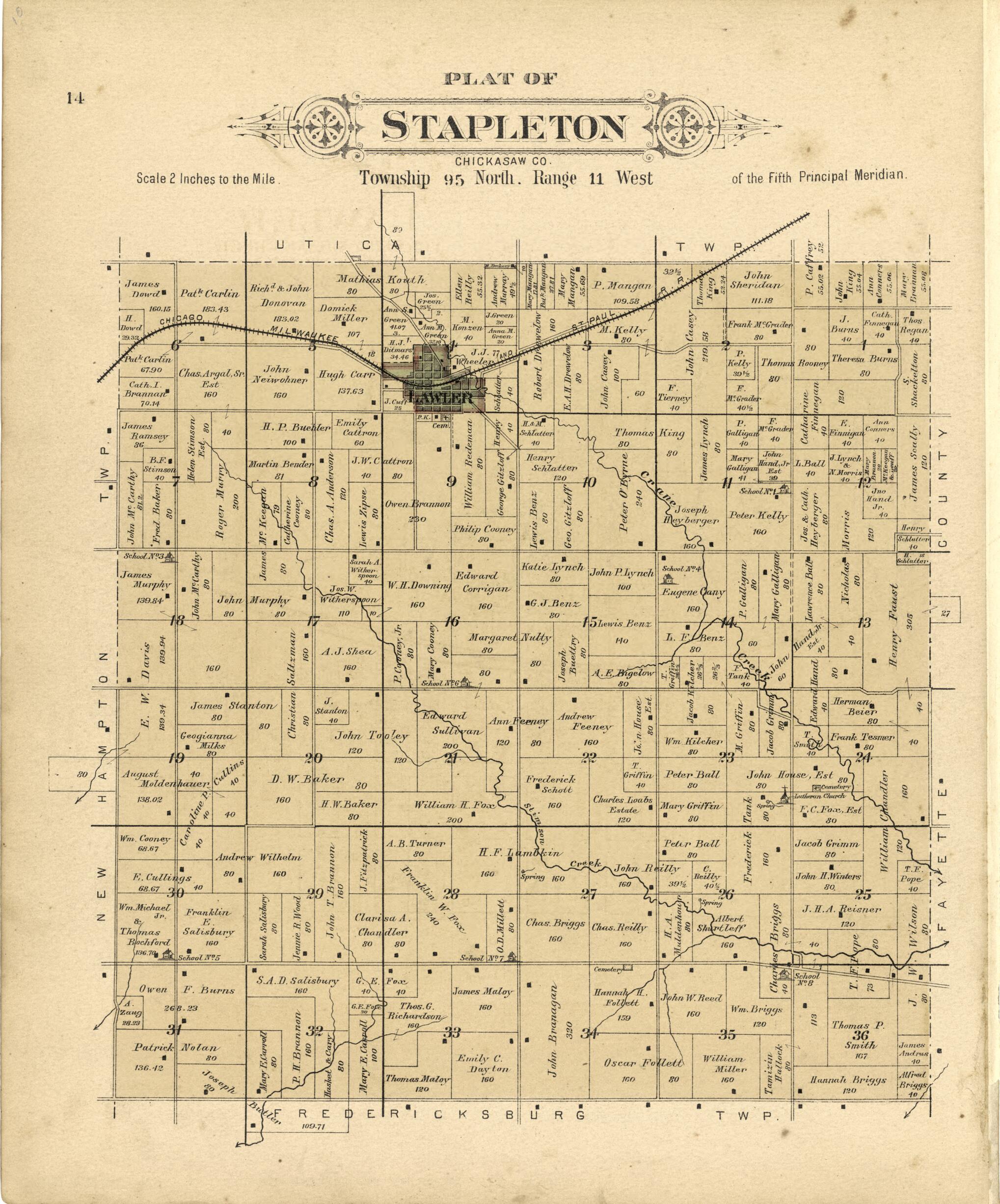 This old map of Plat of Stapleton from Plat Book of Chickasaw County, Iowa from 1892 was created by North West Publishing Co in 1892
