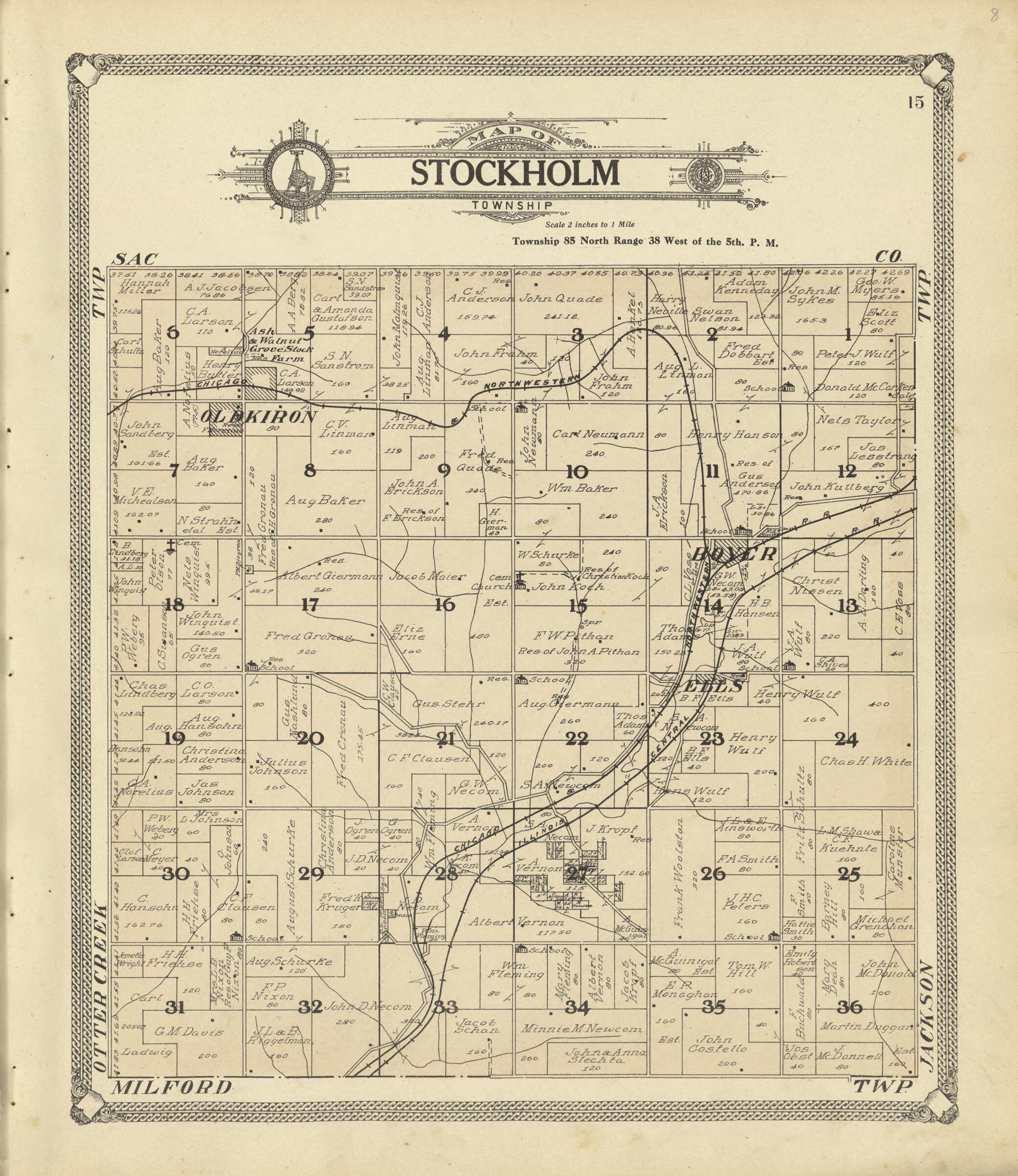 This old map of Map of Stockholm Township from Standard Atlas of Crawford County, Iowa from 1908 was created by Geo. A. Ogle & Co in 1908