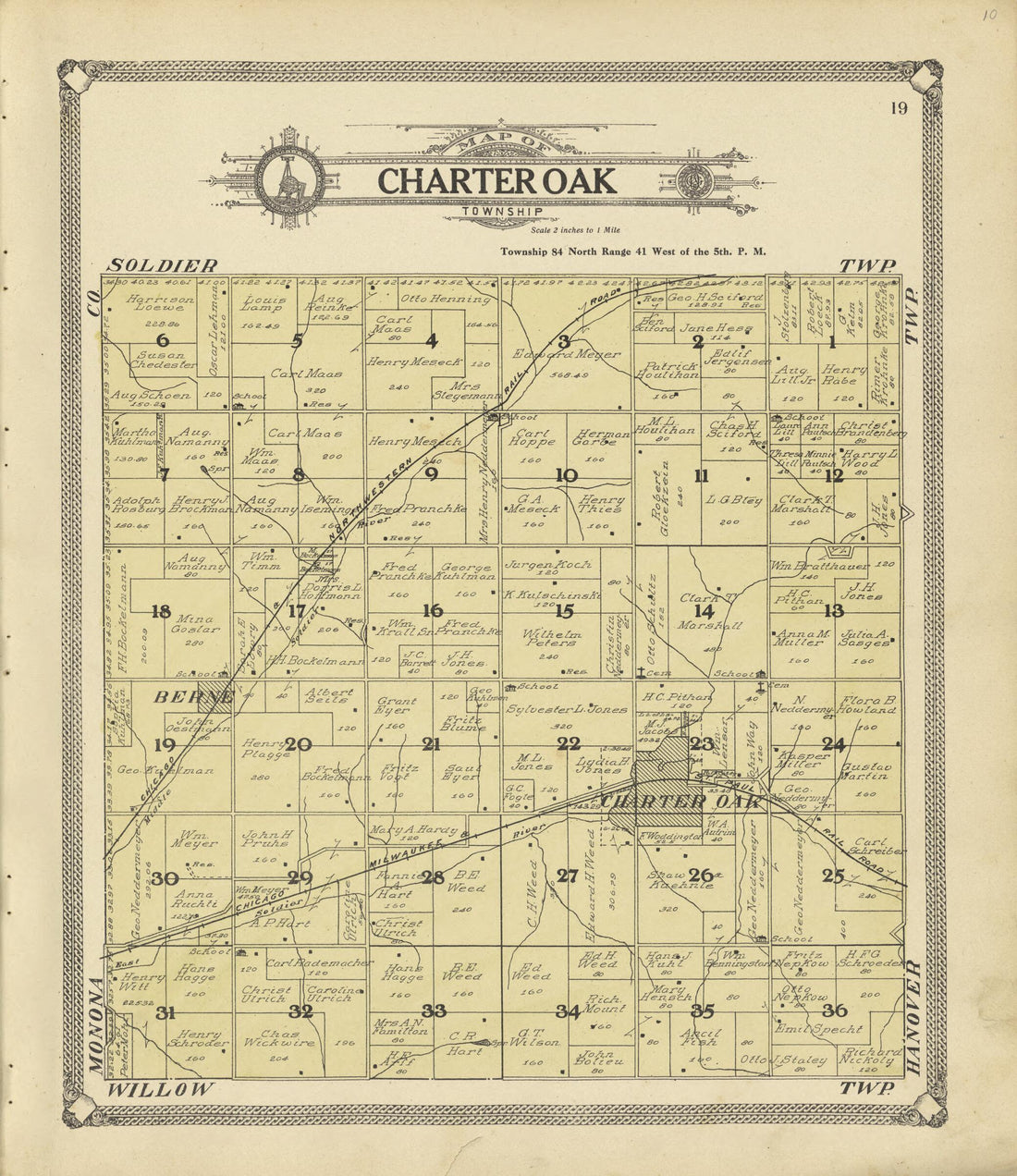 This old map of Map of Charter Oak Township from Standard Atlas of Crawford County, Iowa from 1908 was created by Geo. A. Ogle & Co in 1908