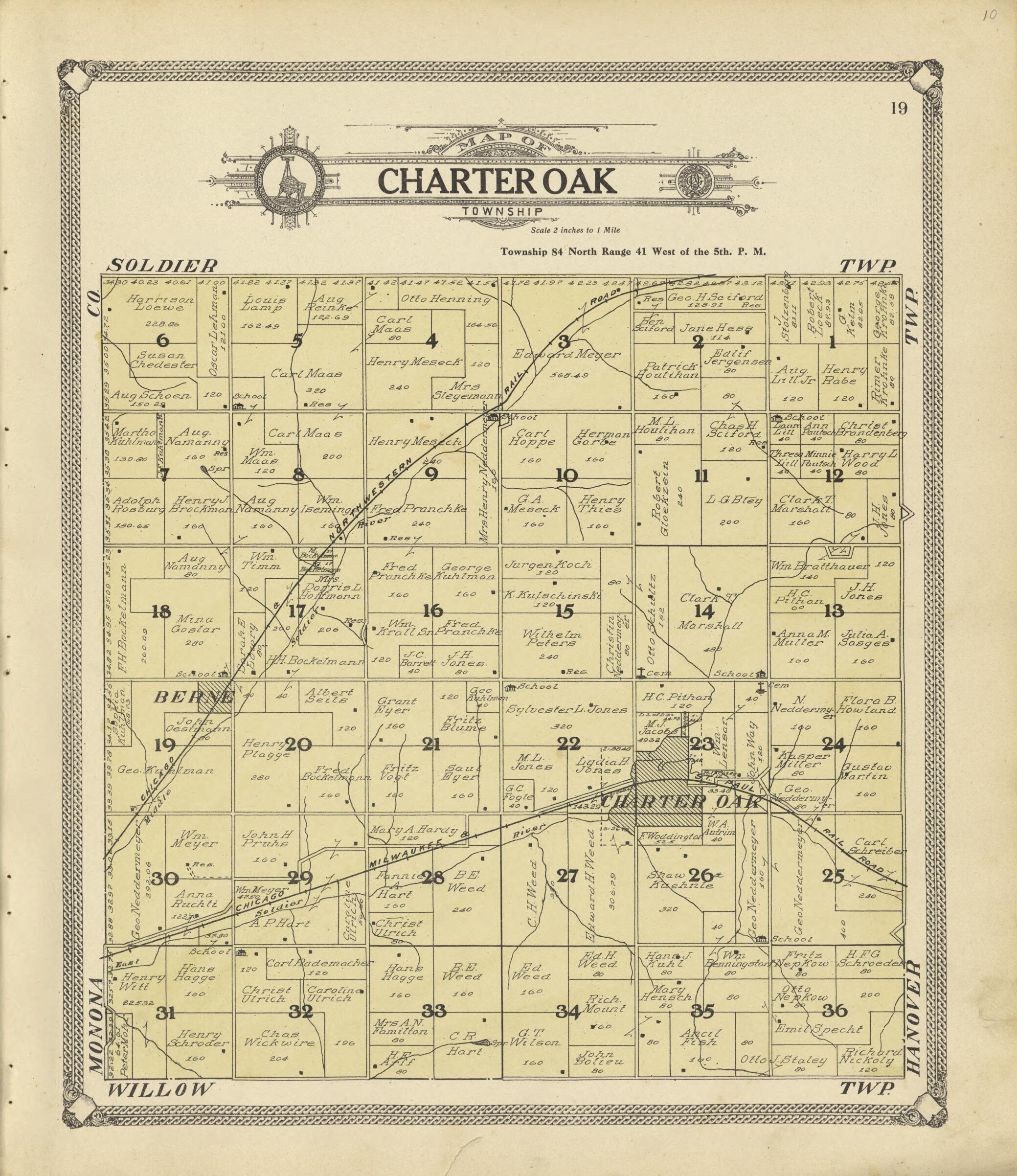 This old map of Map of Charter Oak Township from Standard Atlas of Crawford County, Iowa from 1908 was created by Geo. A. Ogle & Co in 1908