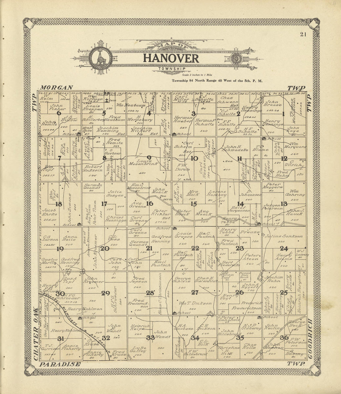 This old map of Map of Hanover Township from Standard Atlas of Crawford County, Iowa from 1908 was created by Geo. A. Ogle & Co in 1908