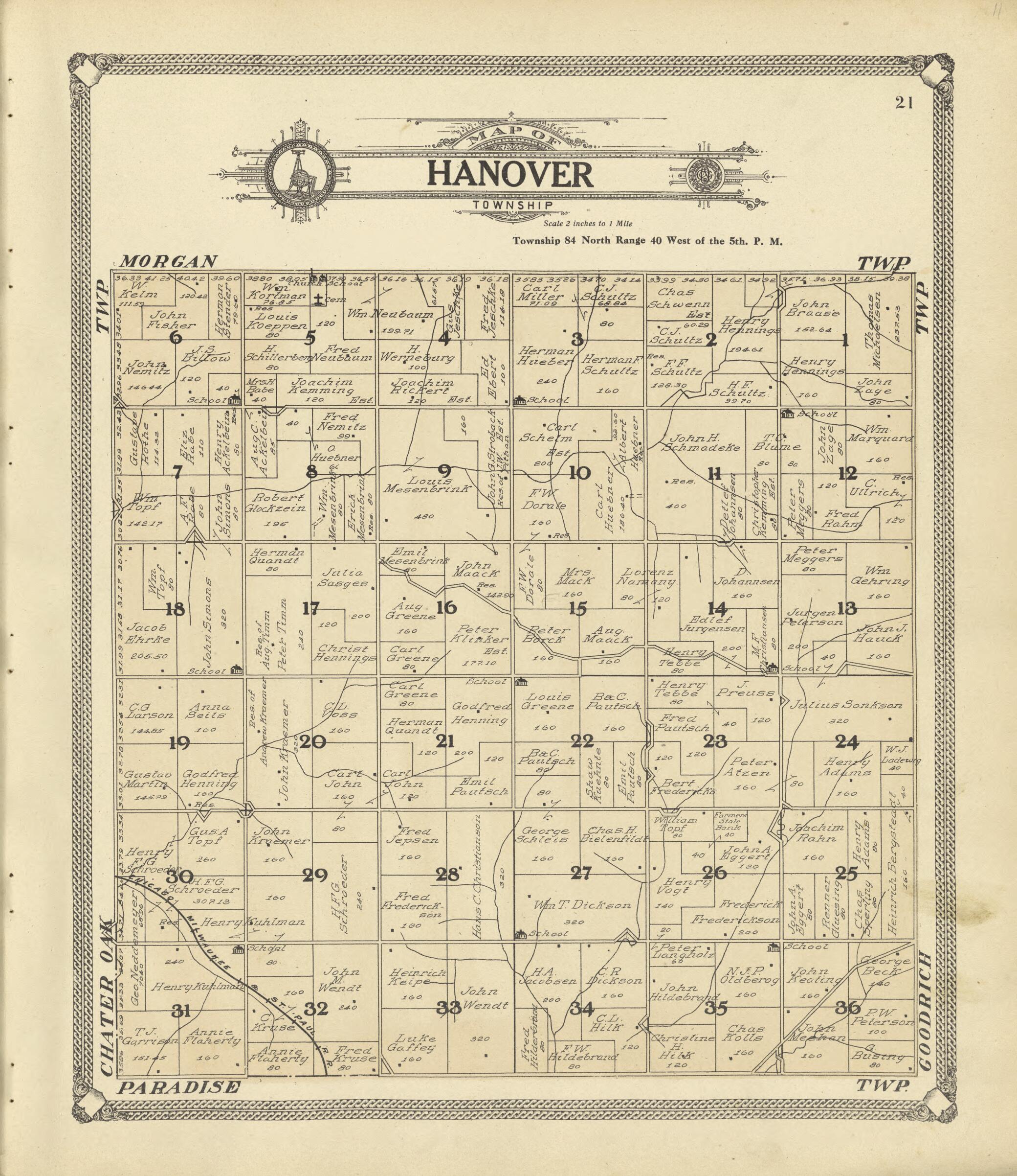 This old map of Map of Hanover Township from Standard Atlas of Crawford County, Iowa from 1908 was created by Geo. A. Ogle & Co in 1908