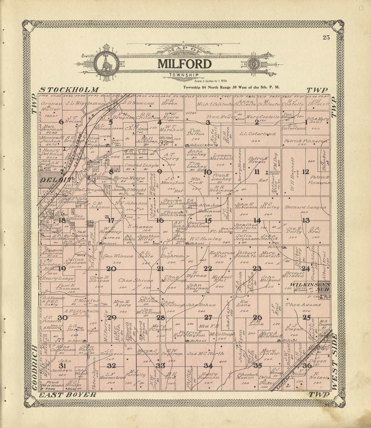 Map of Milford Township from Standard Atlas of Crawford County, Iowa 1908 by Relic Map Company
