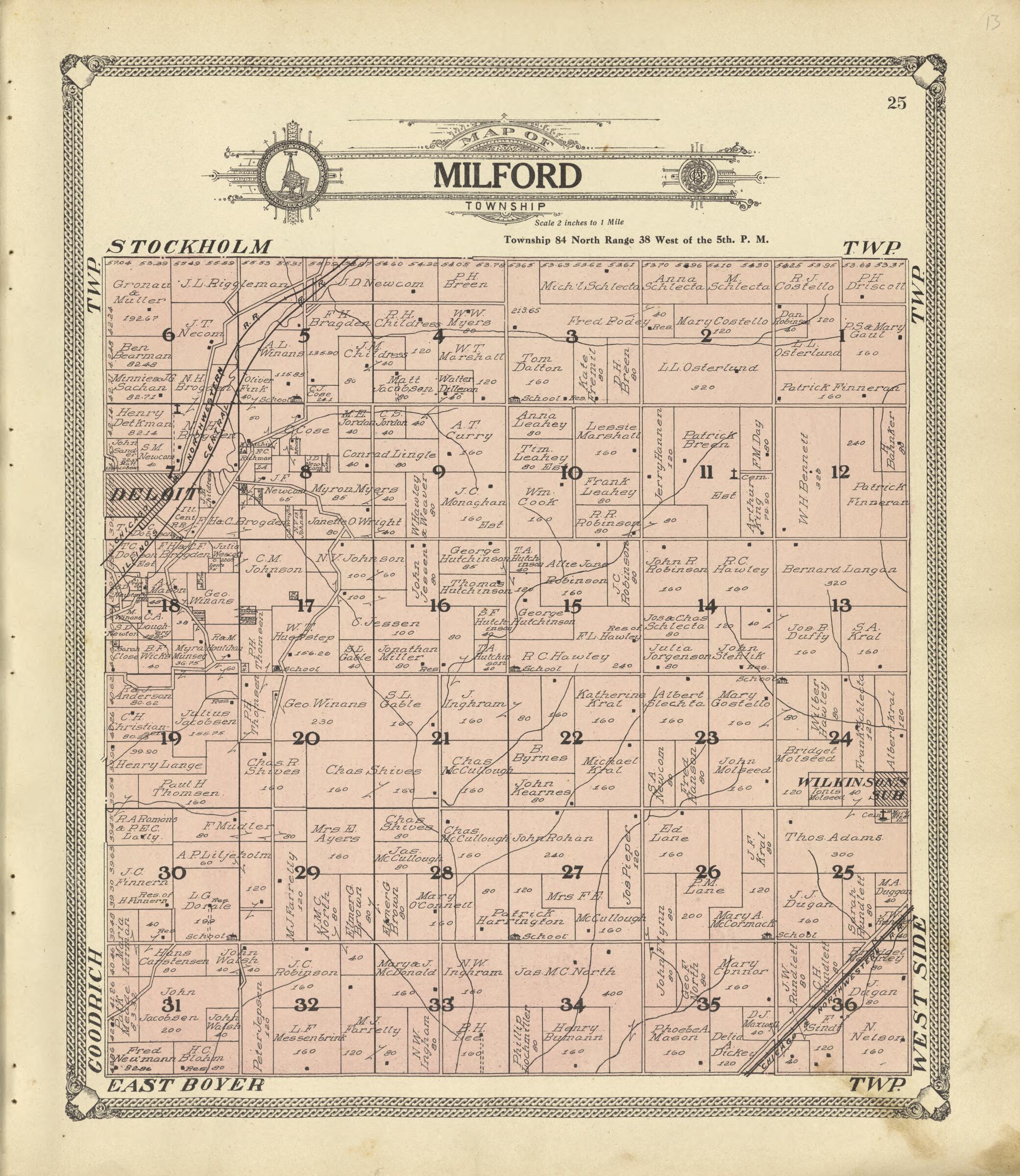 This old map of Map of Milford Township from Standard Atlas of Crawford County, Iowa from 1908 was created by Geo. A. Ogle & Co in 1908