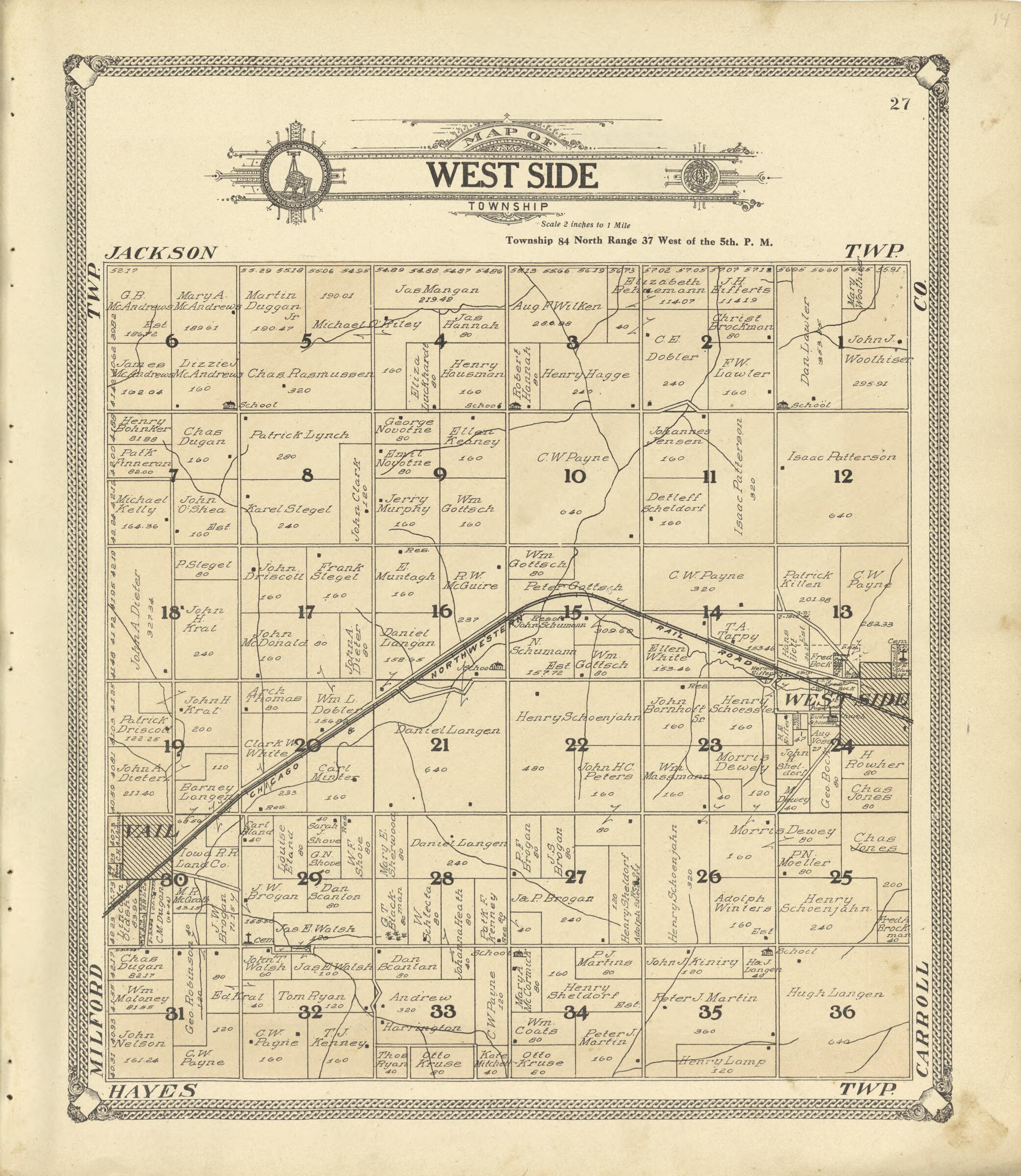 This old map of Map of West Side Township from Standard Atlas of Crawford County, Iowa from 1908 was created by Geo. A. Ogle & Co in 1908