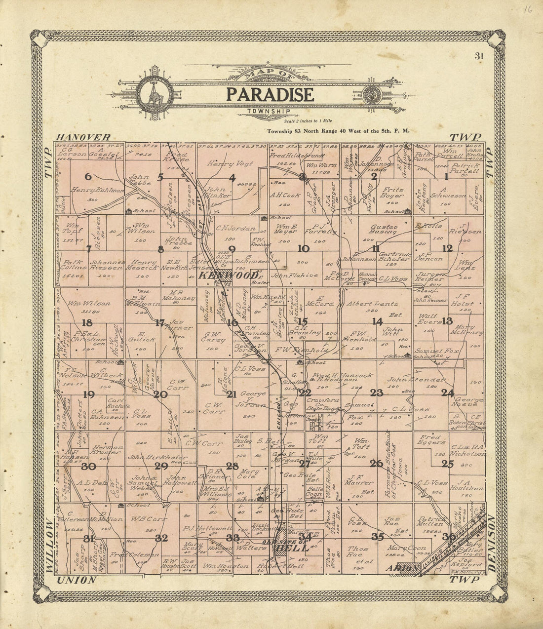 This old map of Map of Paradise Township from Standard Atlas of Crawford County, Iowa from 1908 was created by Geo. A. Ogle & Co in 1908