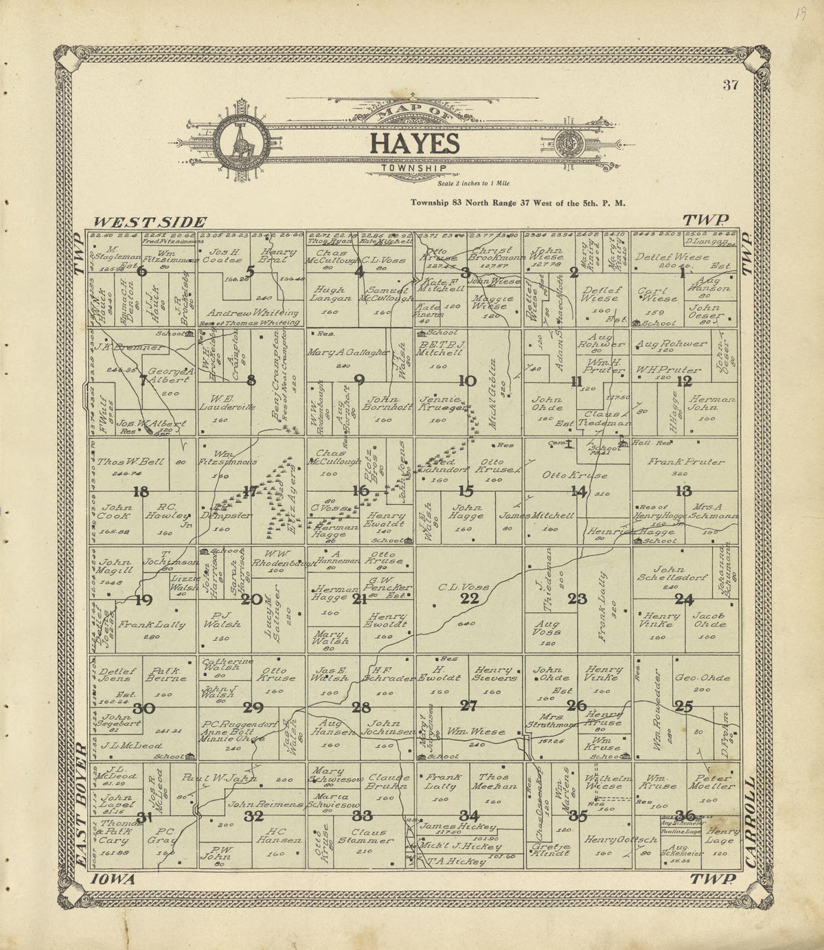 Map of Hayes Township from Standard Atlas of Crawford County, Iowa 1908 by Relic Map Company