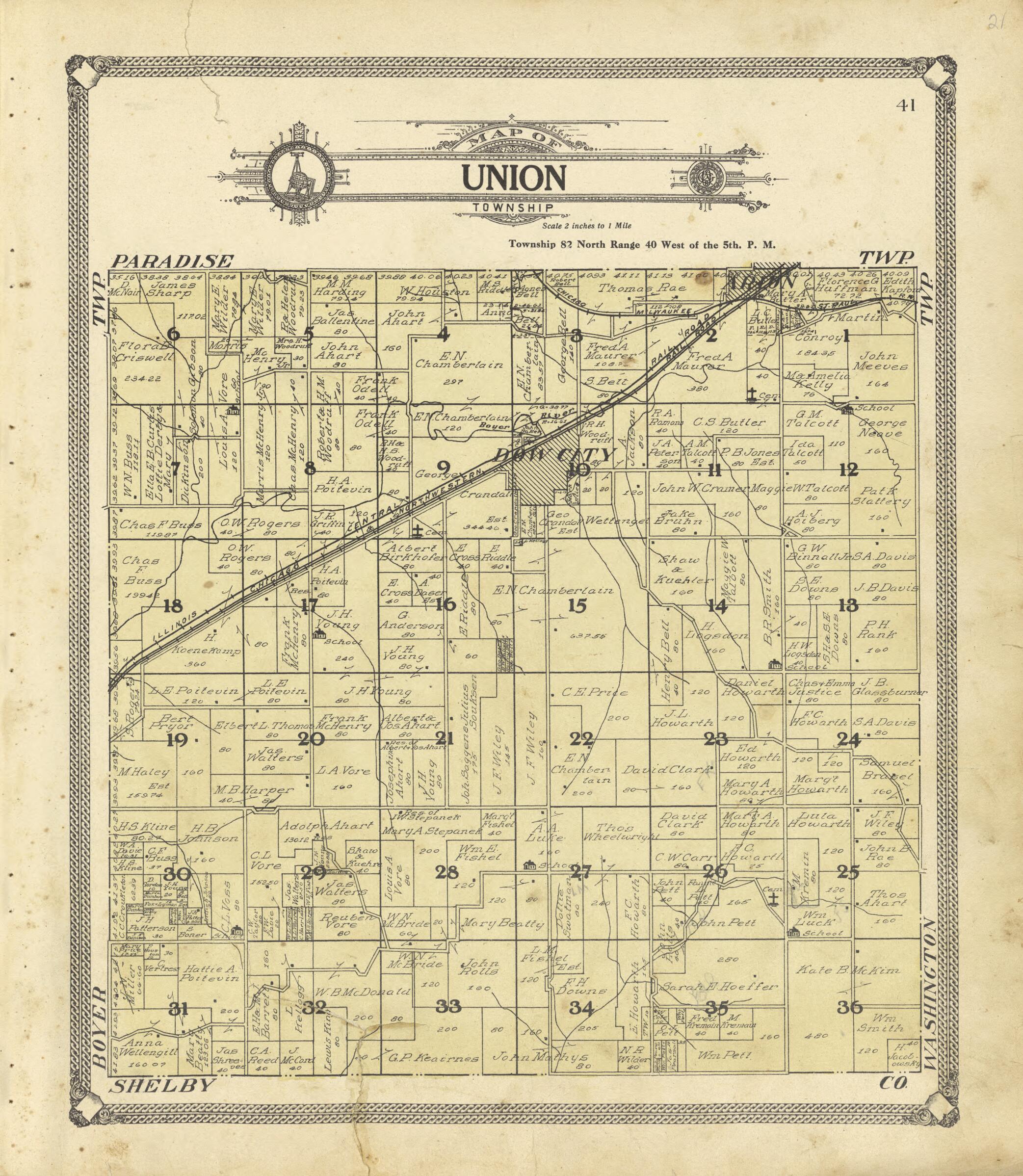This old map of Map of Union Township from Standard Atlas of Crawford County, Iowa from 1908 was created by Geo. A. Ogle & Co in 1908