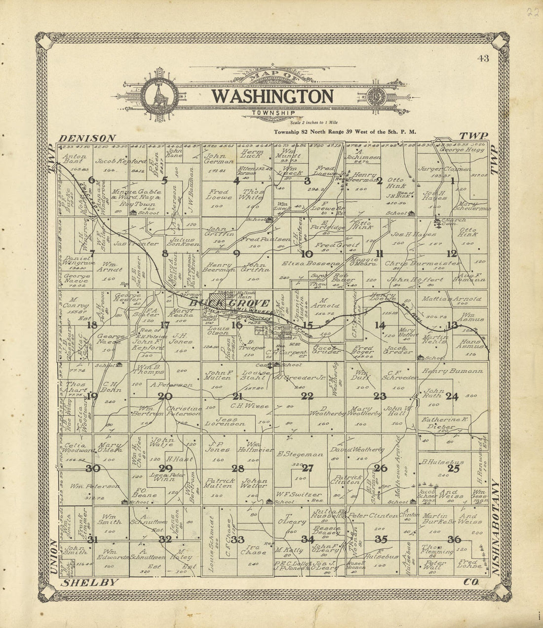 This old map of Map of Washington Township from Standard Atlas of Crawford County, Iowa from 1908 was created by Geo. A. Ogle & Co in 1908